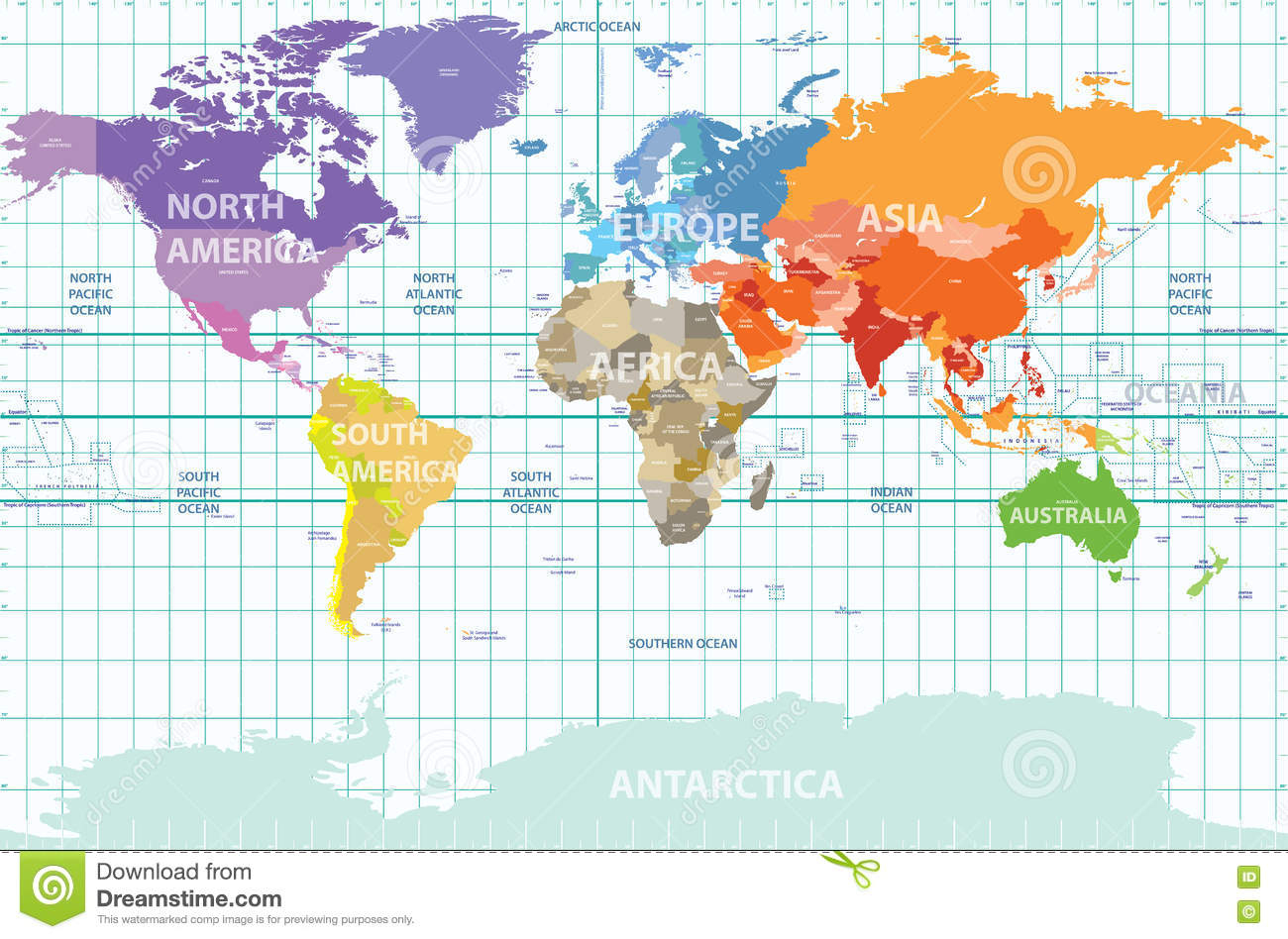 Politische Karte Der Welt Mit Allen Kontinenten Getrennt für Weltkarte Kontinente Länder