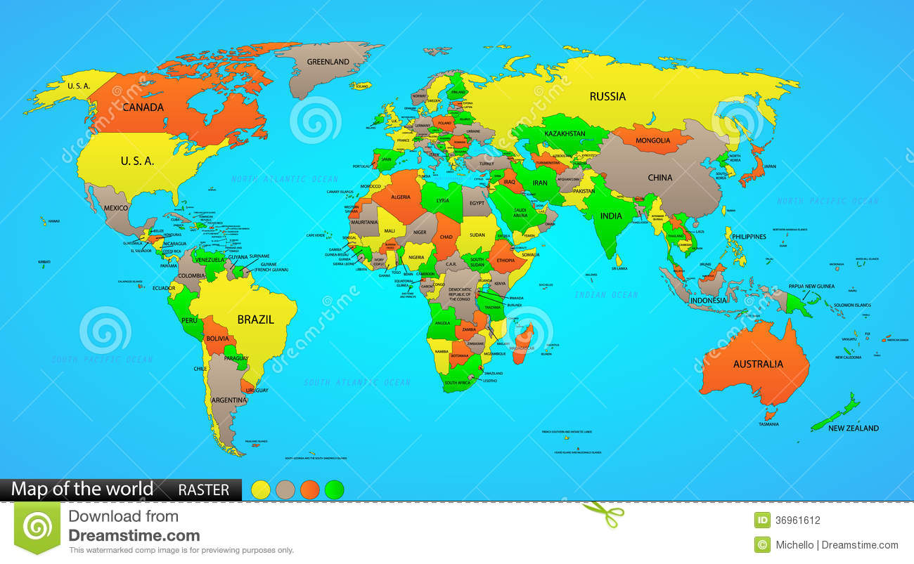 Politische Karte Der Welt Vektor Abbildung. Illustration Von ganzes Weltkarte Länder Beschriftet