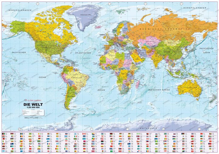 Politische Weltkarte Mit Flaggen 1:30 Mio Deutsch mit Weltkarte Mit Hauptstädten