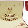 Pop Up 3D Karte, Geburtstagskarte Gutschein, 3D Klappkarte, Torte Rot ganzes Geburtstagkarten