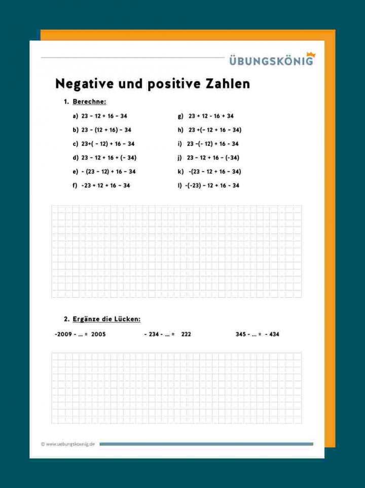 Positive Und Negative Ganze Zahlen verwandt mit Übungsblätter Mathe 5
