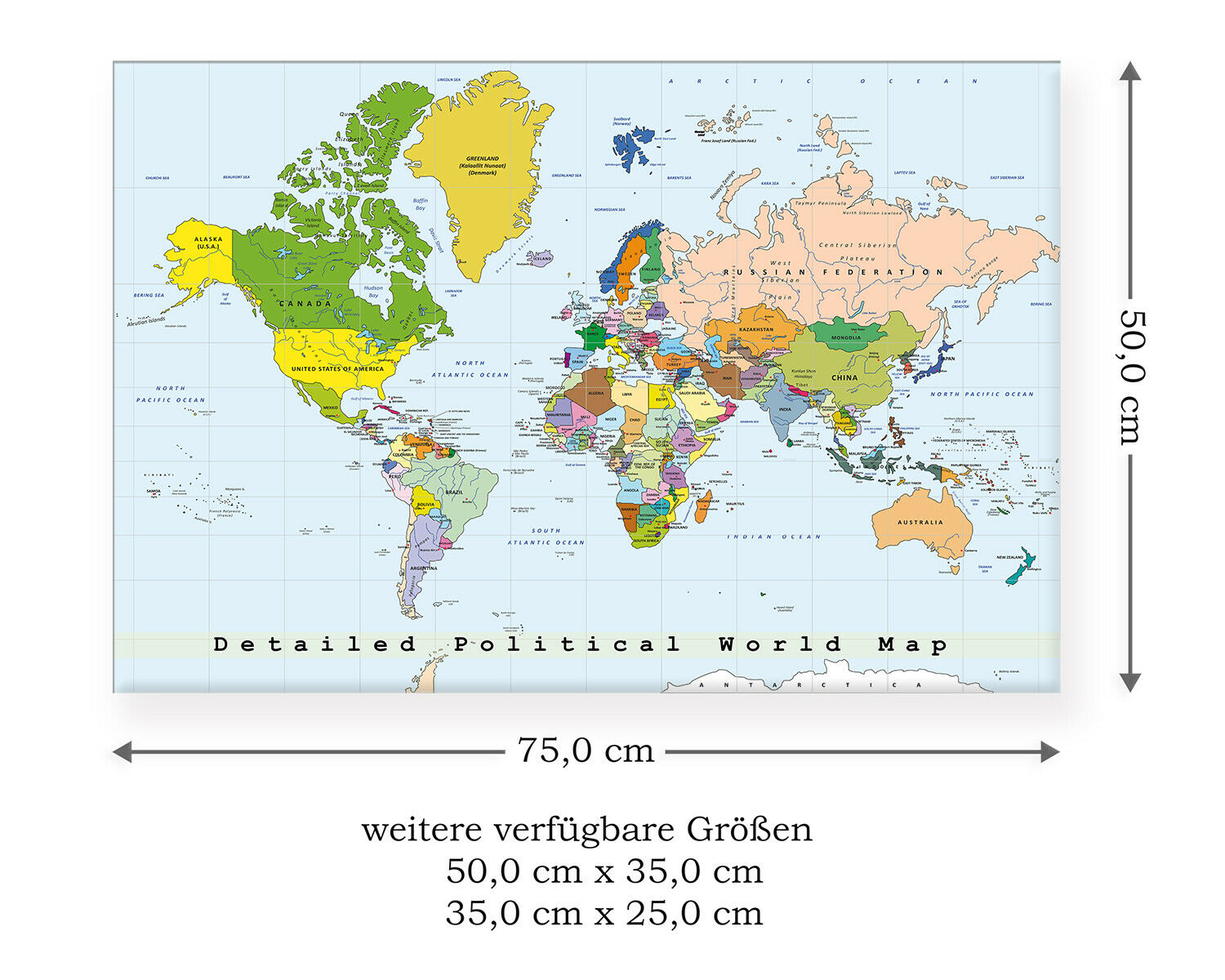 Postereck Leinwand 0556 - Detaillierte Politische Weltkarte bestimmt für Weltkarte Mit Hauptstädten