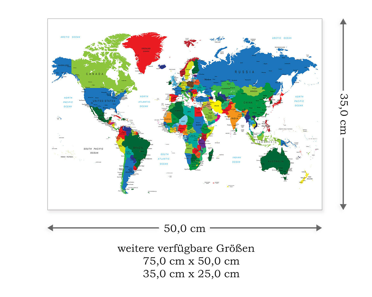 Postereck Leinwand 0666 - Politische Weltkarte, Laender innen Weltkarte Kontinente Länder