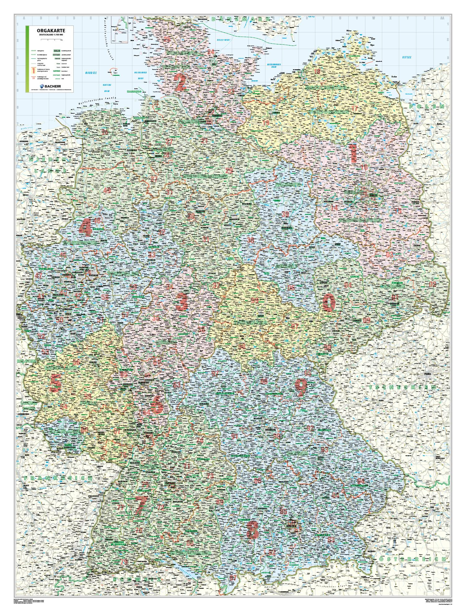 Postleitzahlenkarte Deutschland Plz 98 X 129Cm bei Deutschlandkarte Din A4