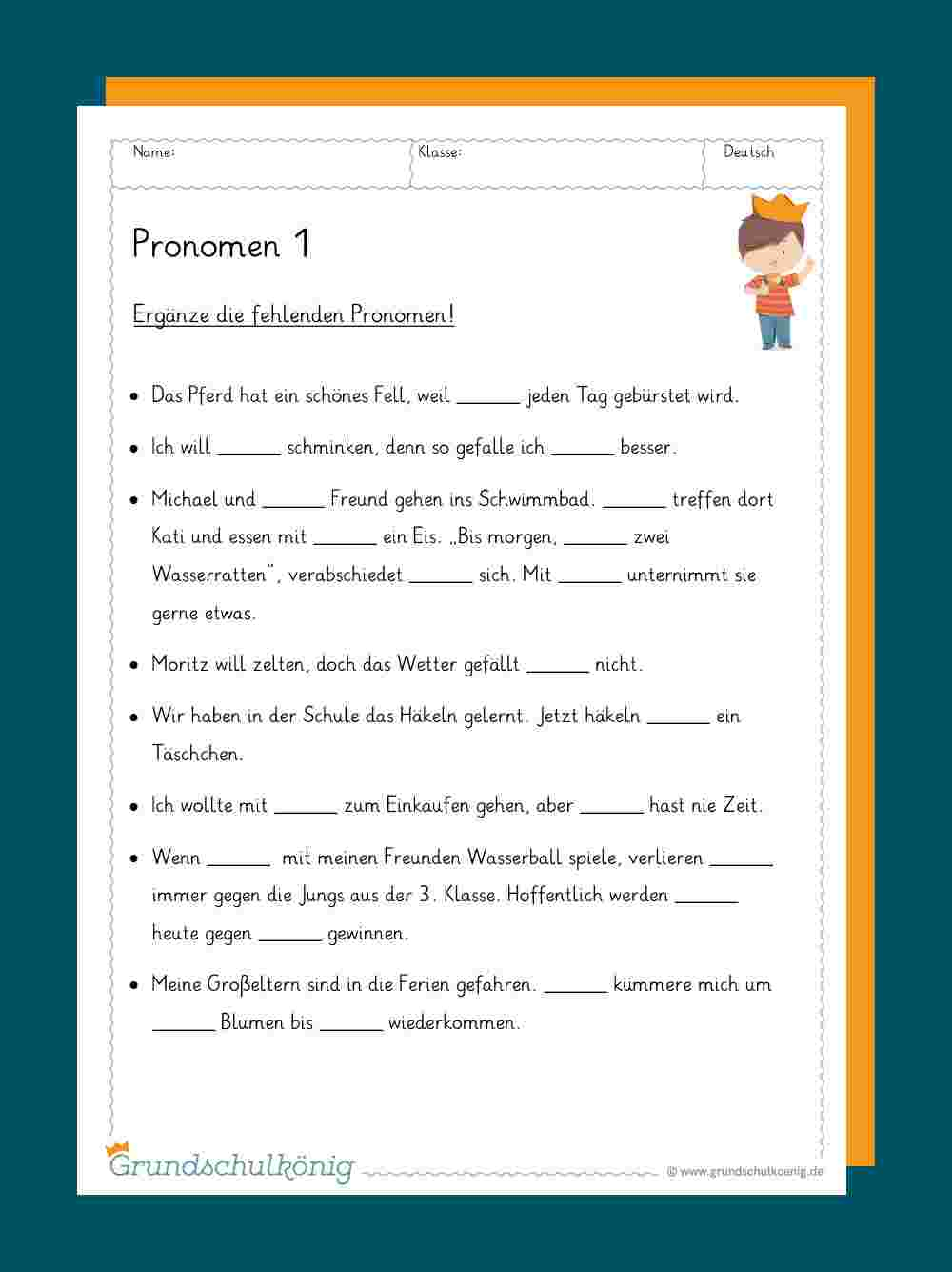 Pronomen in Übungsaufgaben 3 Klasse Deutsch