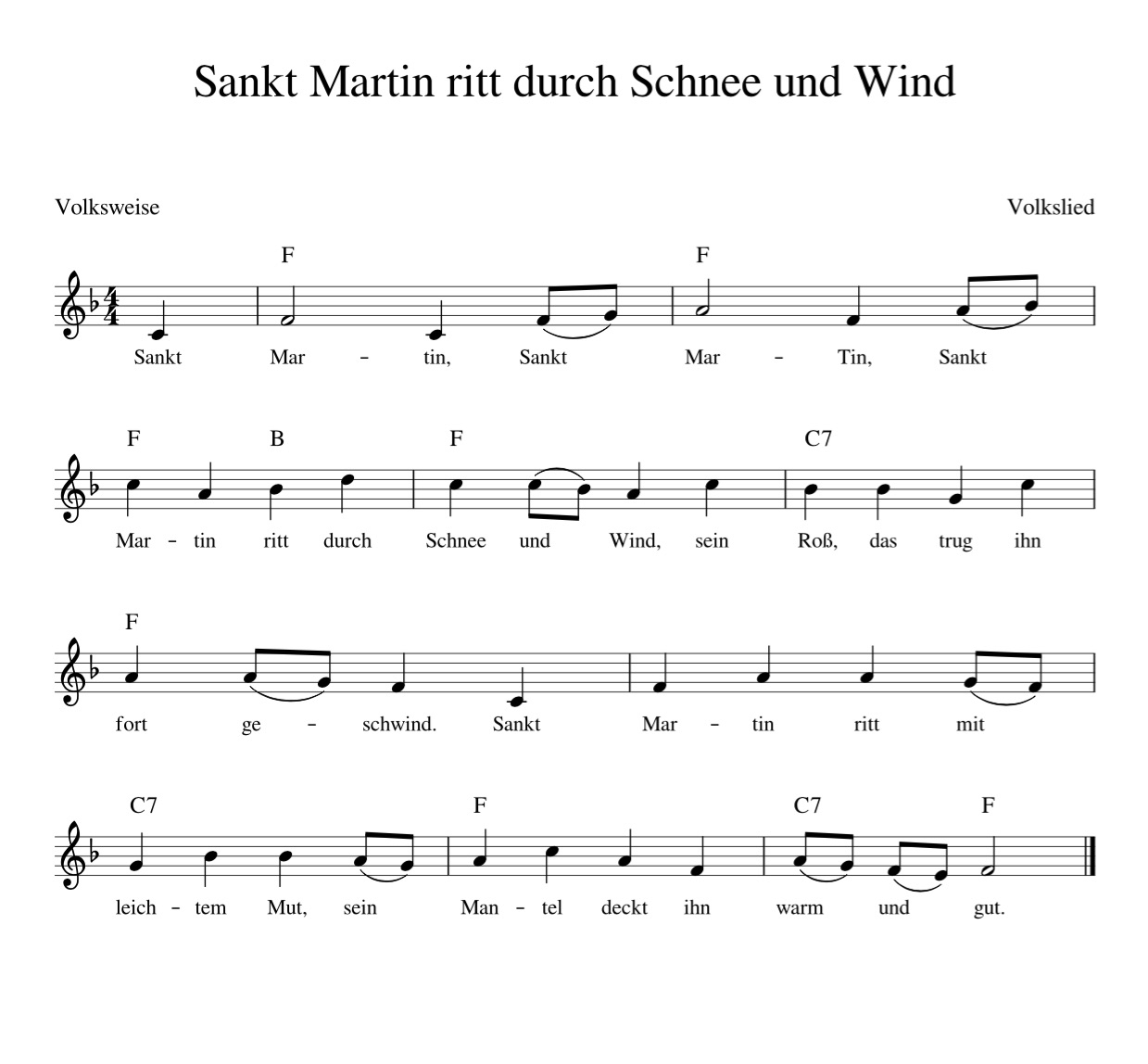 Sankt Martin Ritt Durch Schnee Und Wind - Kinderlieder bestimmt für Sankt Martin Ritt Durch Schnee Und Wind Noten