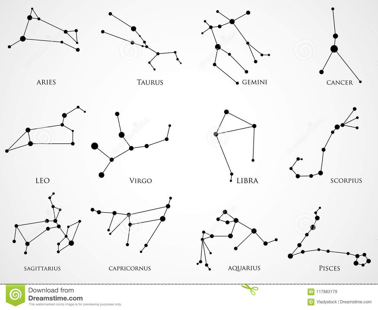 Satz Tierkreiskonstellationen Symbole Der Sternzeichen in Symbole Der Sternzeichen