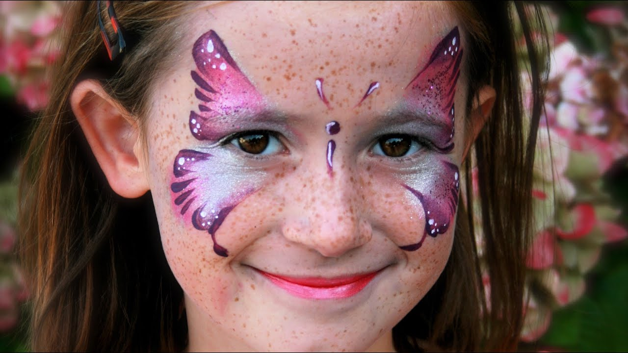Schmetterling Schminken - Rosa Schmetterling Kinderschminken Vorlage &amp;  Anleitung über Kinderschminken Schmetterling Einfach