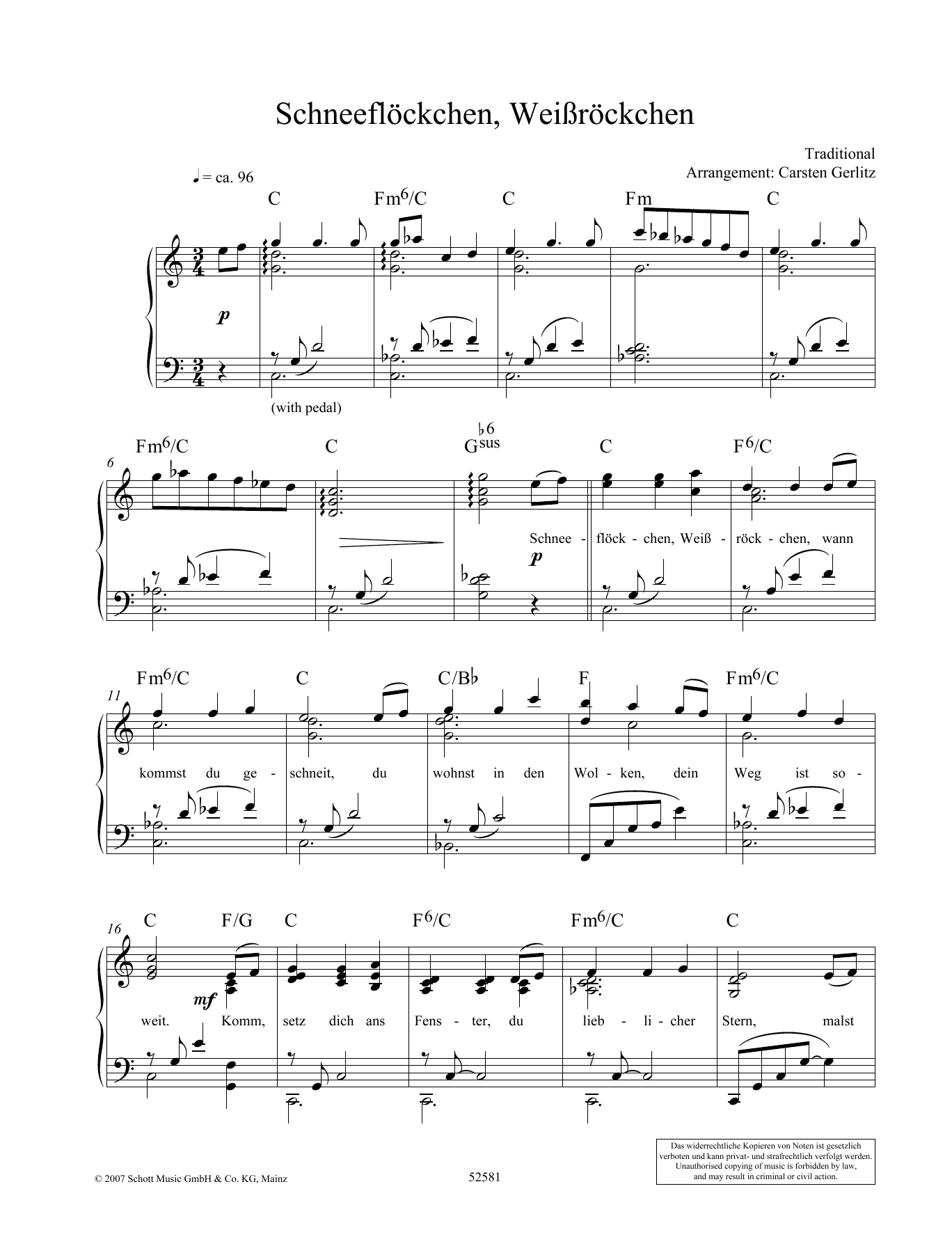 Schneeflöckchen Weißröckchen Noten Klavier - kinderbilder.download