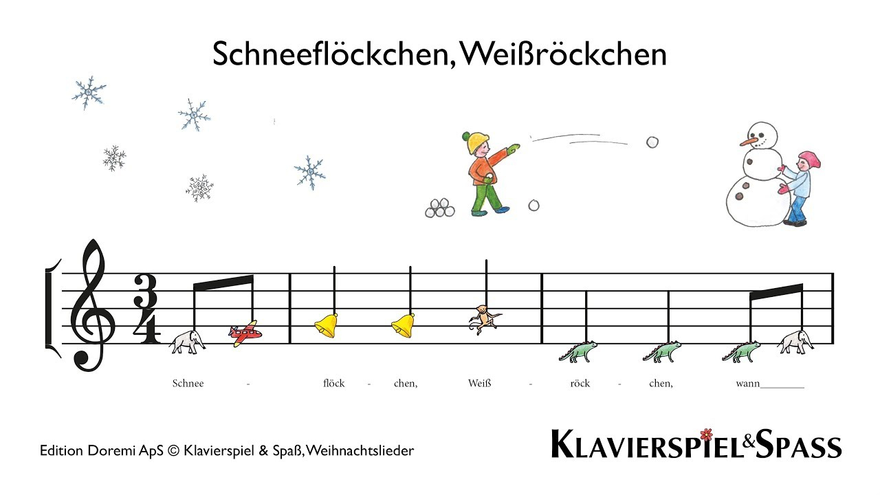 Schneeflöckchen, Weißröckchen, Weihnachtslieder, Klavier bestimmt für Liedtext Schneeflöckchen Weißröckchen