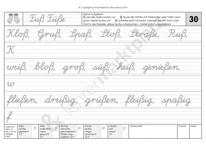 Schreibschrift-Wörtertraining In Lateinischer innen Schreibschrift P