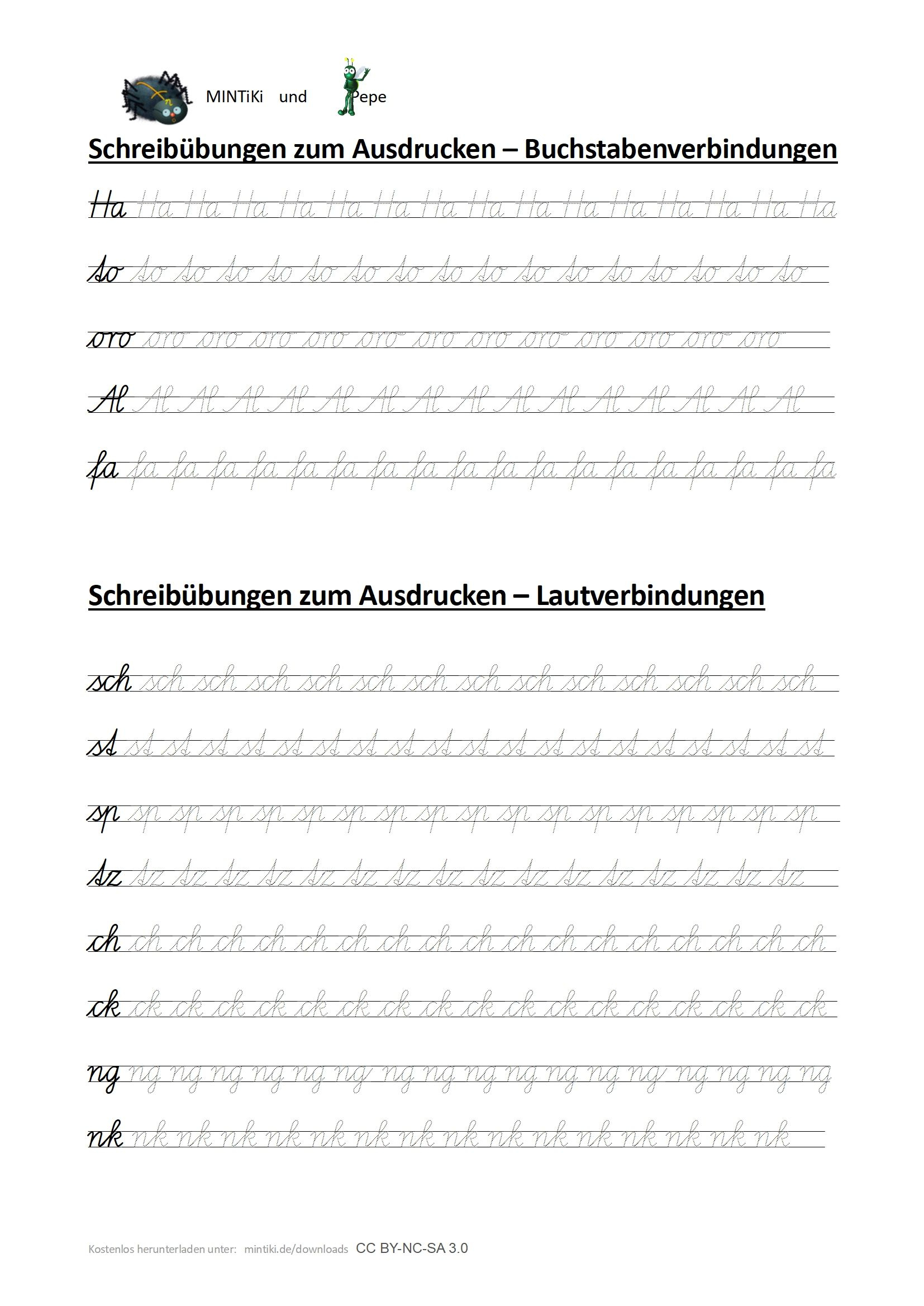 Schreibübungen Für Laut- Und Buchstabenverbindungen ganzes Schreibschrift Üben Vereinfachte Ausgangsschrift