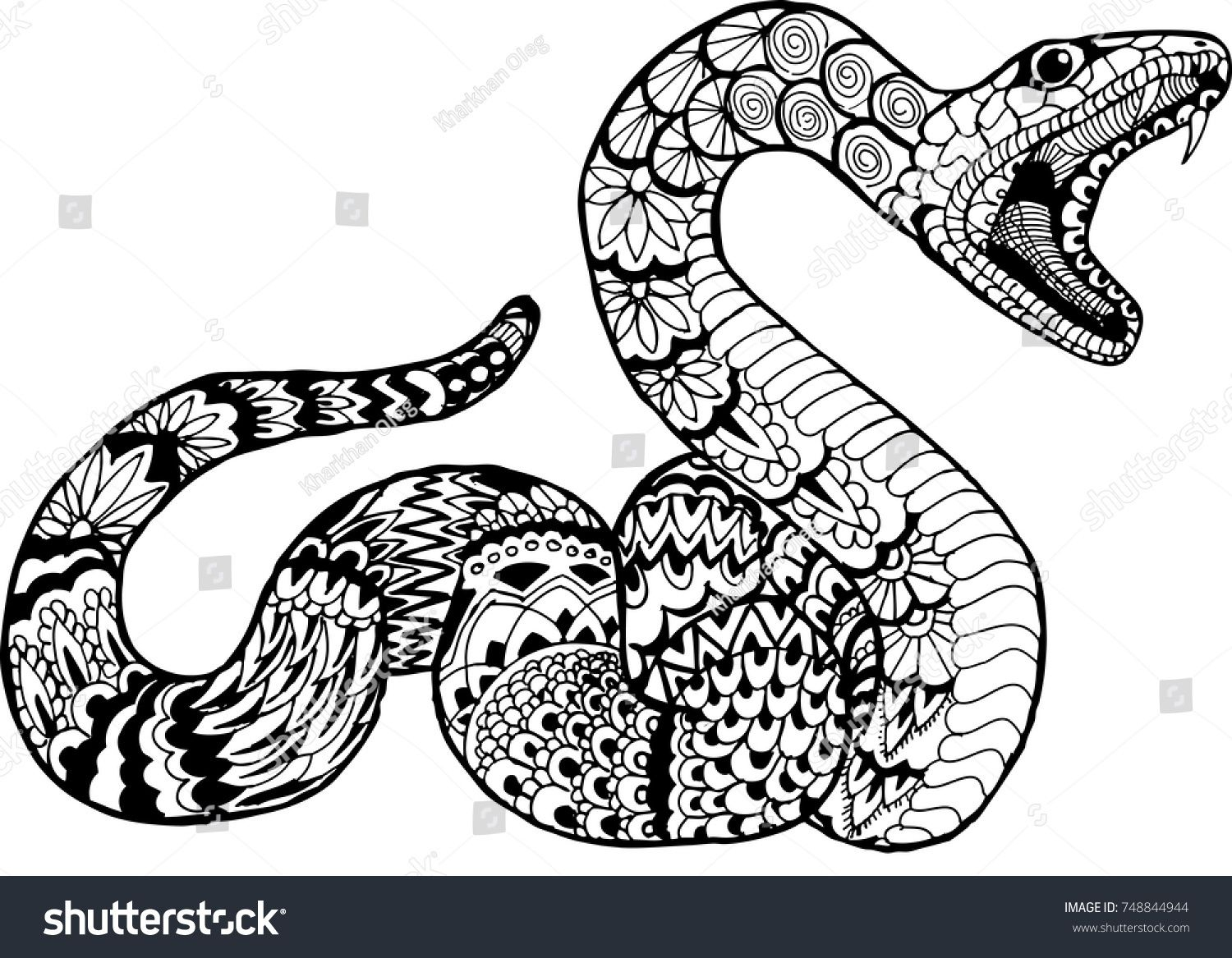 Snake With Open Mouth. Hand Drawn Patterns For Coloring innen Schlangen Bilder Zum Ausdrucken