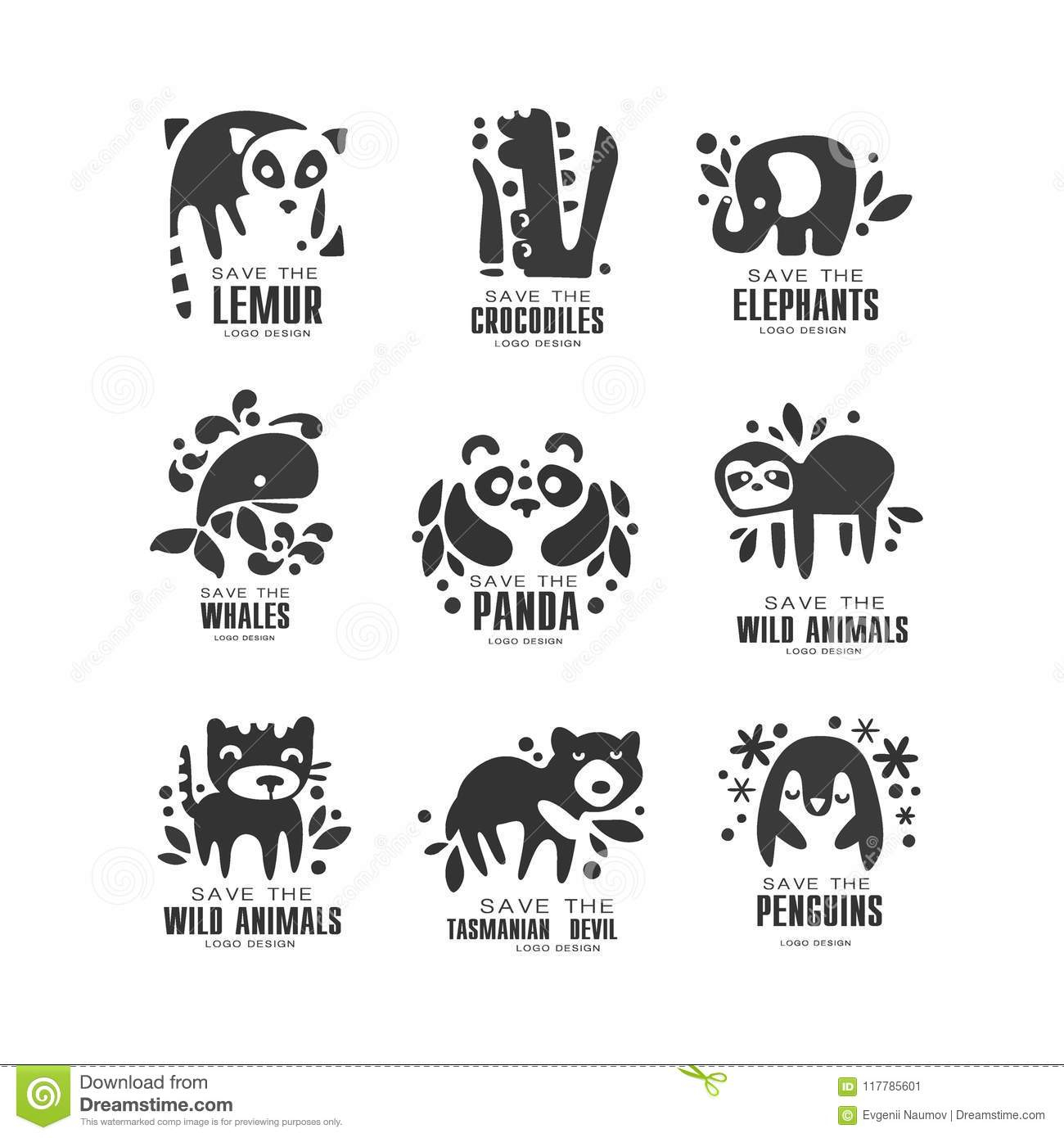 Speichern Sie Logodesignsatz Des Wilden Tieres, Schutz Von in Zeichen Bilder Tiere