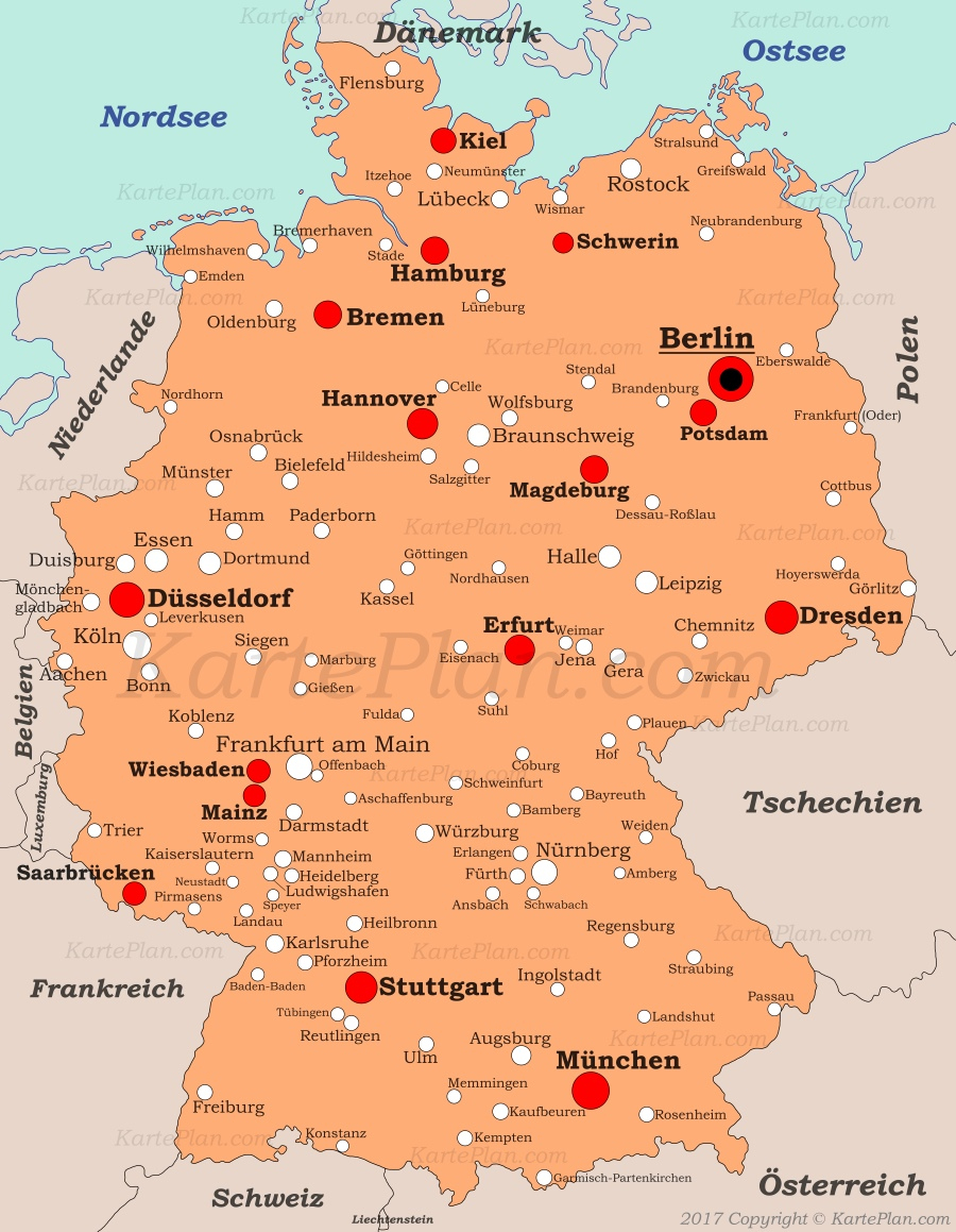 Städte In Deutschland - Landkarte in Karte Deutschland Bundesländer Städte