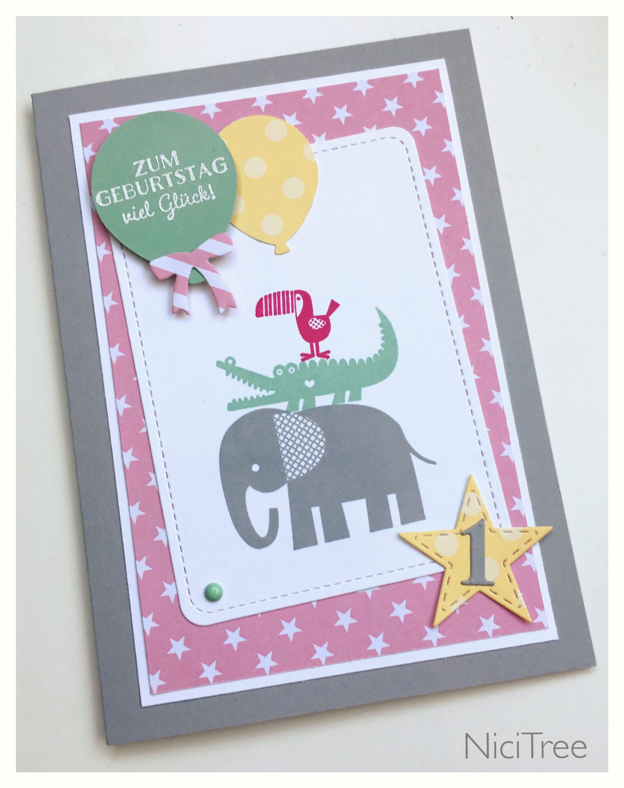 Stampin Up! Birthday Card, 1. Geburtstag, Zoo Babies, | Baby bestimmt für Geburtstagskarte 1 Geburtstag Basteln