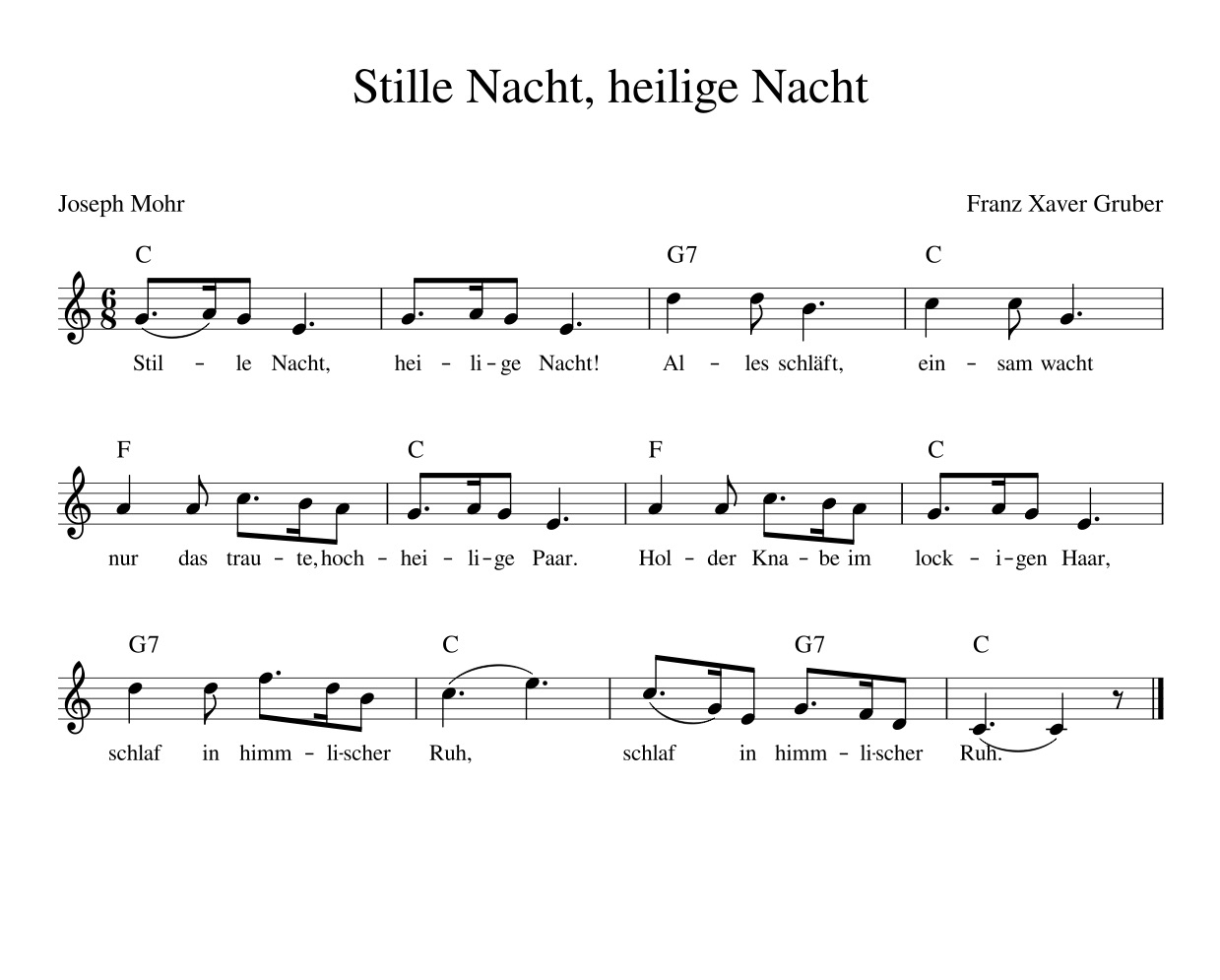 Stille Nacht, Heilige Nacht - Kinderlieder - Noten - Text für Weihnachtslieder Stille Nacht Heilige Nacht Text