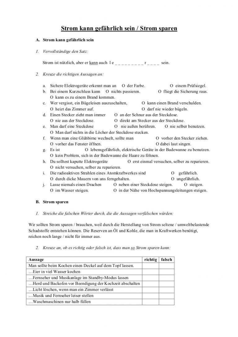 Strom Grundschule Sachunterricht Verwandt Mit Lesekompetenz Klasse Arbeitsbl Tter Kostenlos