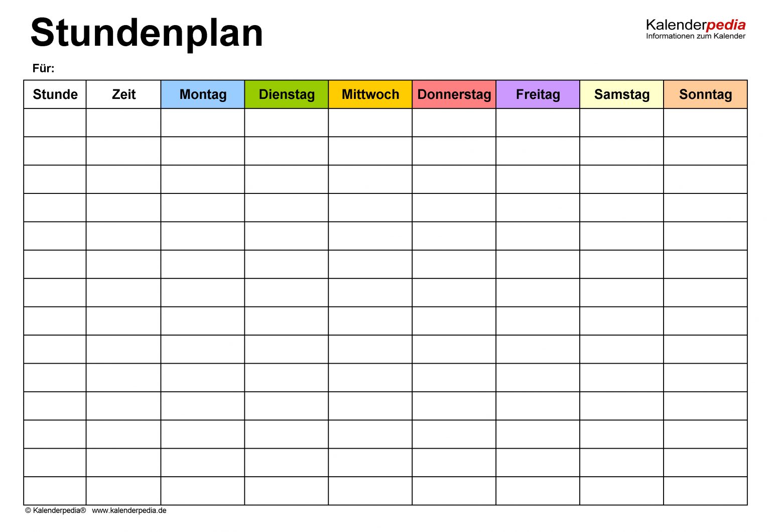 Stundenplan-Vorlagen Pdf Zum Download & Ausdrucken (Kostenlos) Ganzes ...