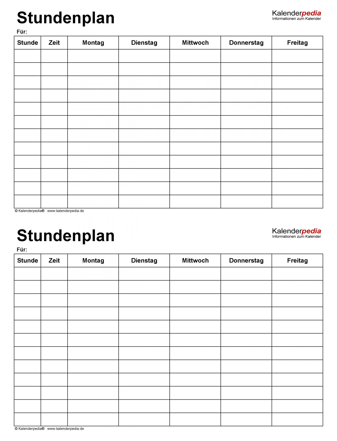 Stundenplan-Vorlagen Pdf Zum Download & Ausdrucken (Kostenlos) über