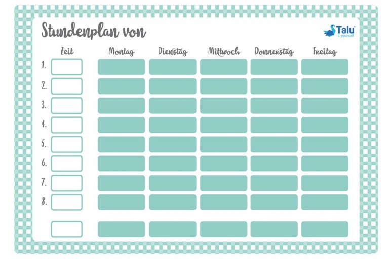 Stundenplan Zum Ausdrucken - Kostenlose Pdf Vorlage - Talu.de über