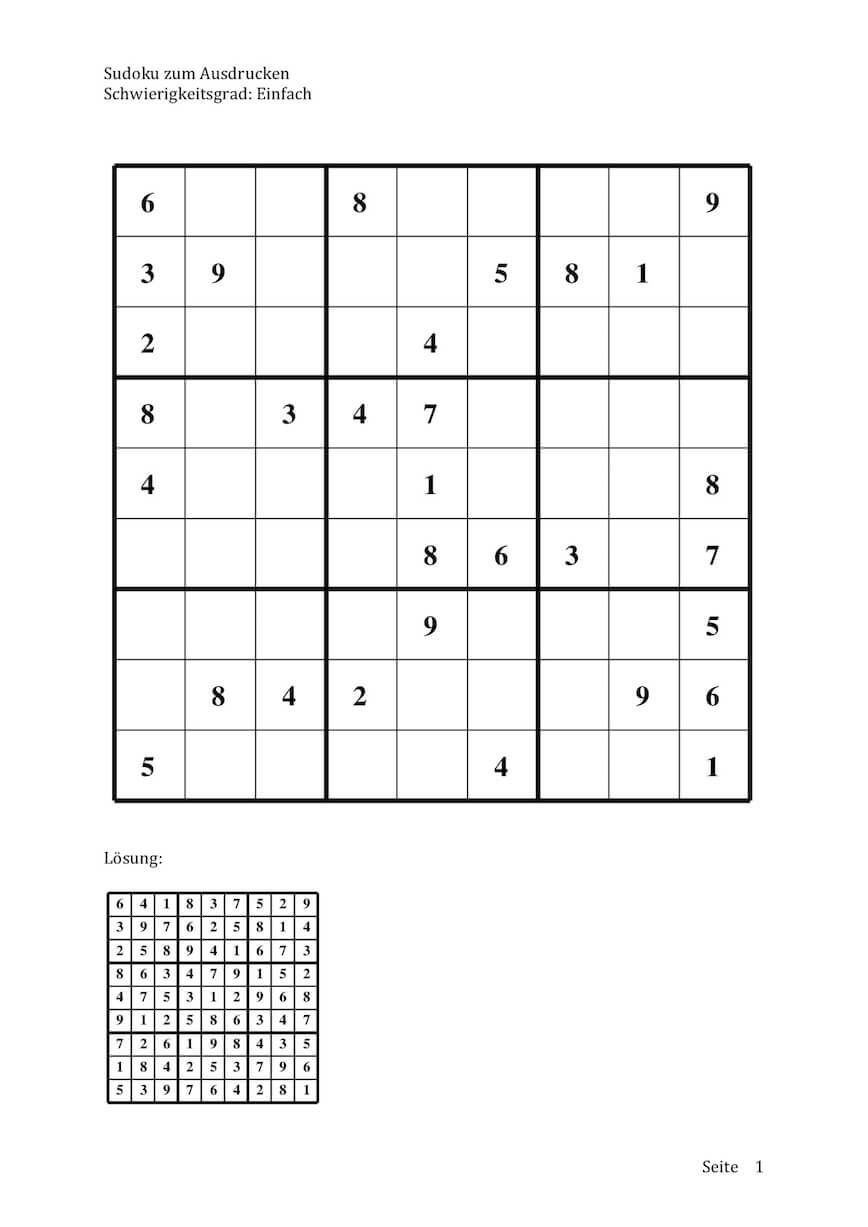 Sudoku Zum Ausdrucken (Leicht, Mittel, Schwer) | Muster in Sudoku Kostenlos Ausdrucken