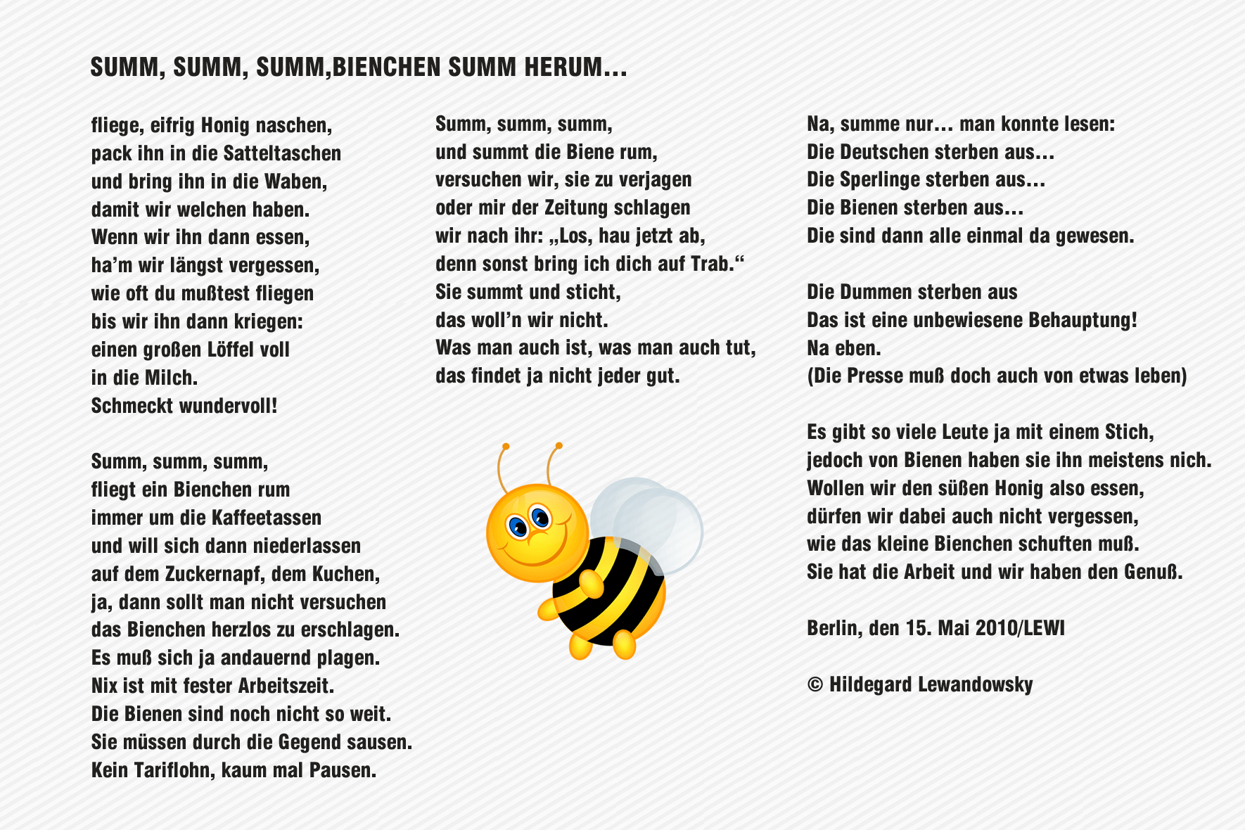 Summ Summ Summ Bienchen Summ Herum – Hildegard Lewandowsky über Summ Summ Summ Bienchen Summ Herum Text