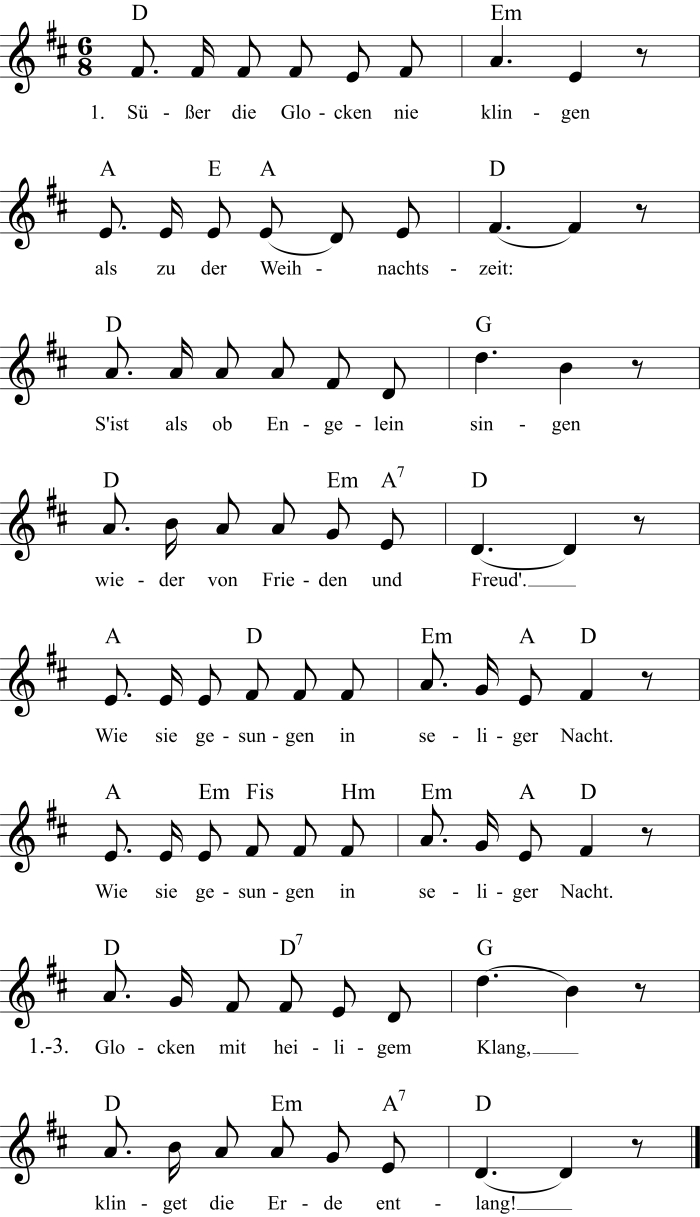 Süßer Die Glocken Nie Klingen - Noten, Liedtext, Midi, Akkorde für Deutsche Weihnachtslieder Mp3 Kostenlos