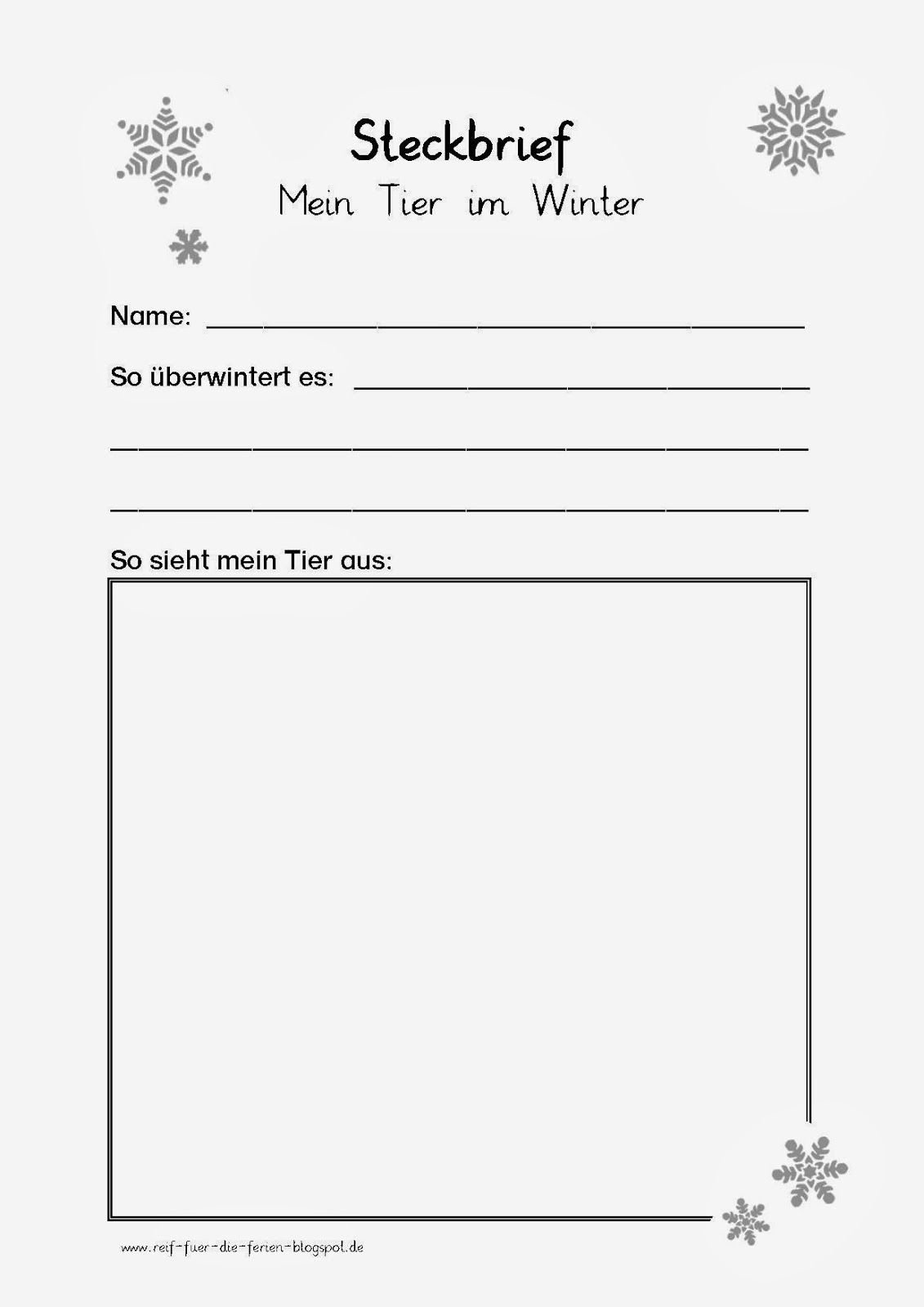 Tiere Im Winter - Steckbrief (Mit Bildern) | Reif Für Die Ferien mit Tiere Im Winter Arbeitsblätter Klasse 5