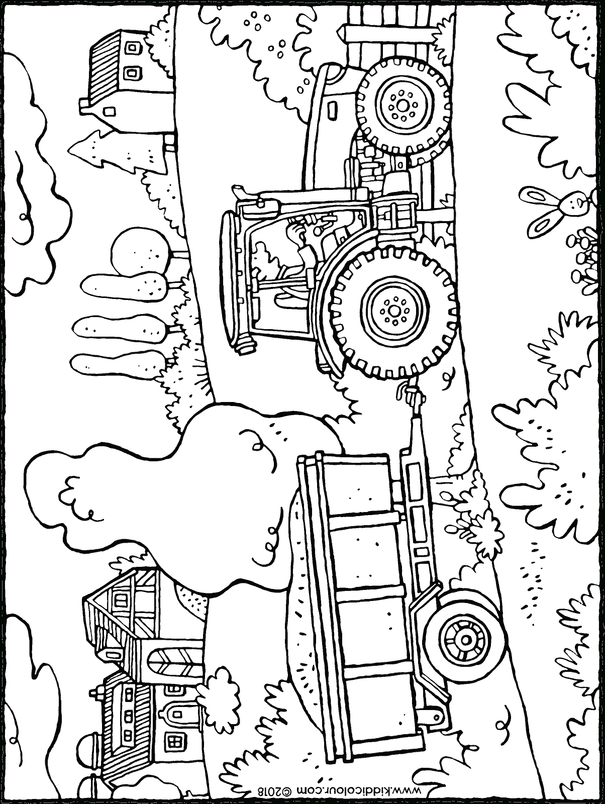 Traktor Mit Anhänger - Kiddimalseite für Bauer Ausmalbild