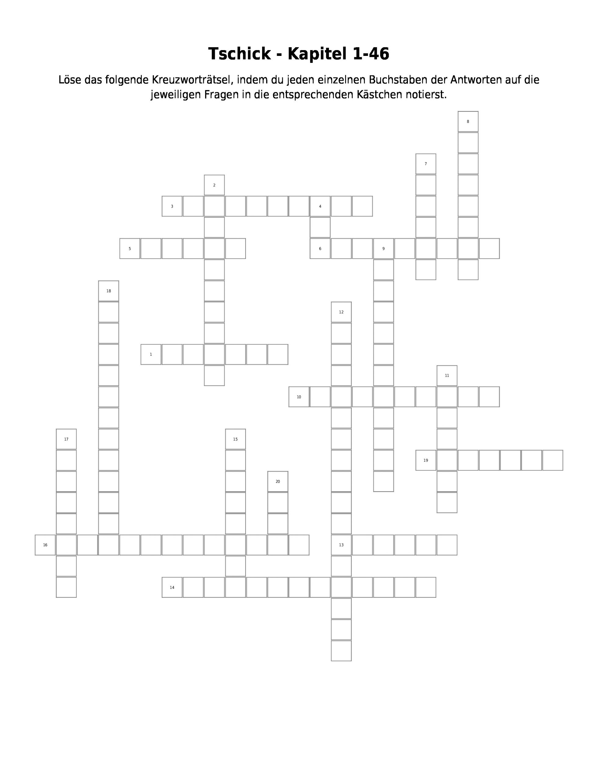 Tschick – Kapitel 1-46 – Kreuzworträtsel | Link- Und für Fragen Für Kreuzworträtsel