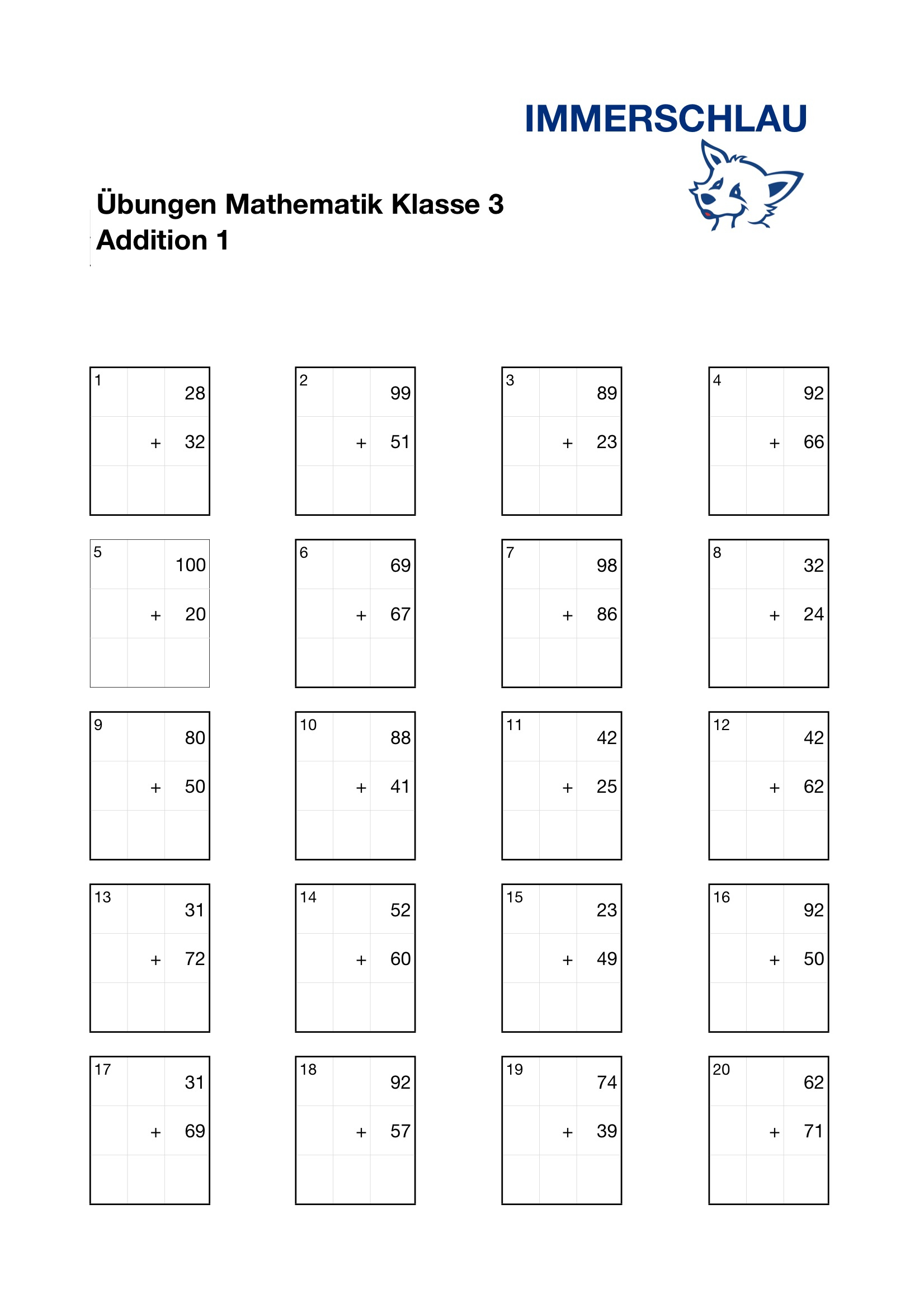 Übungsblätter Mathematik Klasse 3 – Addition – Immerschlau innen Übungsblätter Mathe