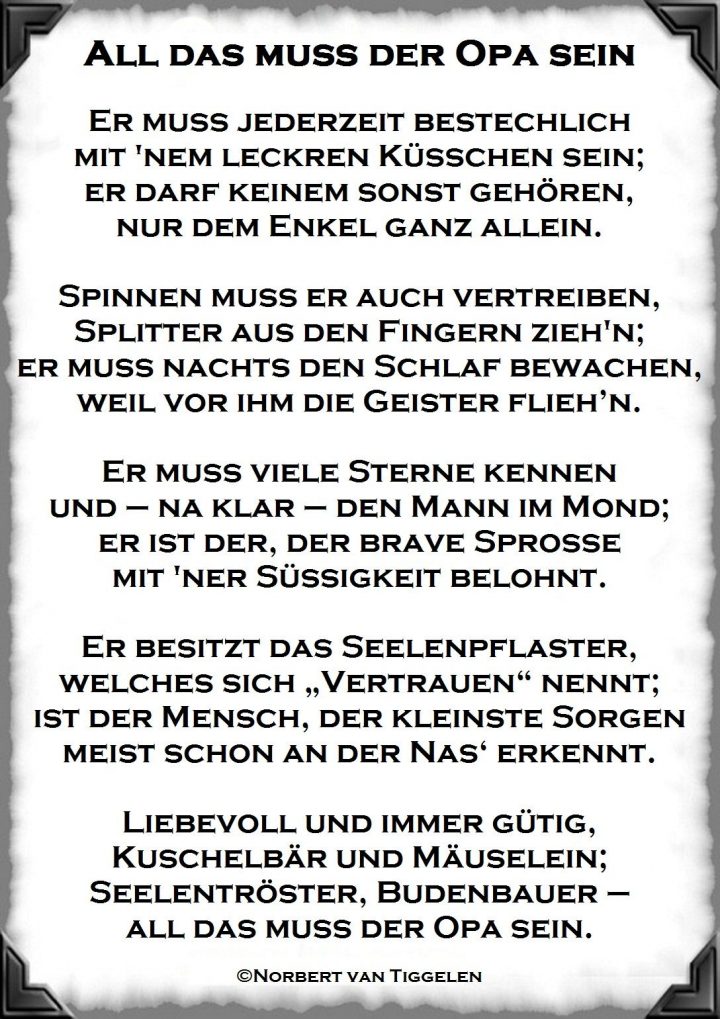 Van Tiggelen, Gedichte, Menschen, Leben, Weisheit, Welt ganzes Geburtstagsgedicht Für Opa Vom Enkel