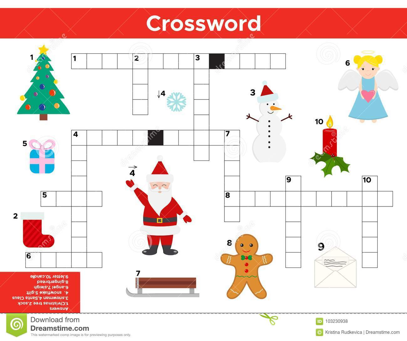 Vektor-Weihnachten, Neues Jahr-Kreuzworträtsel Auf Englisch in Weihnachten Kreuzworträtsel