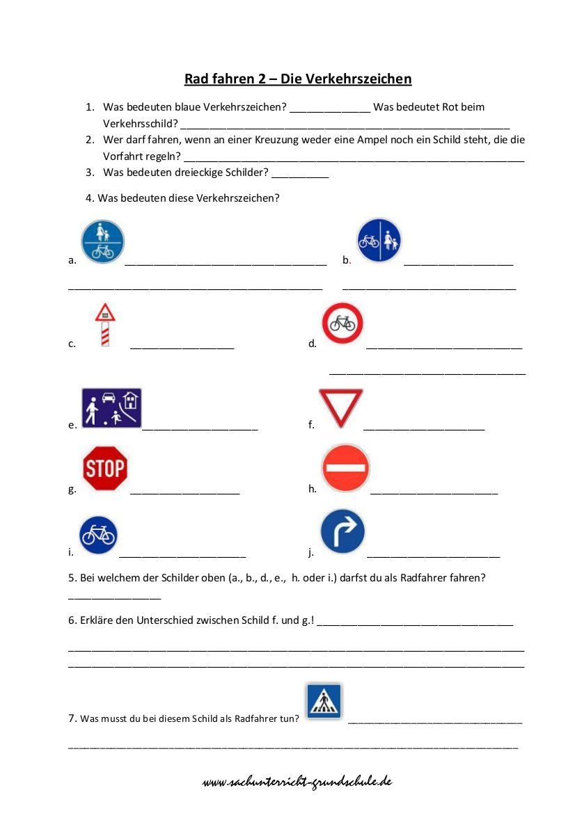Verkehrszeichen Fahrrad Sachunterricht (Mit Bildern über Verkehrserziehung Grundschule Arbeitsblätter