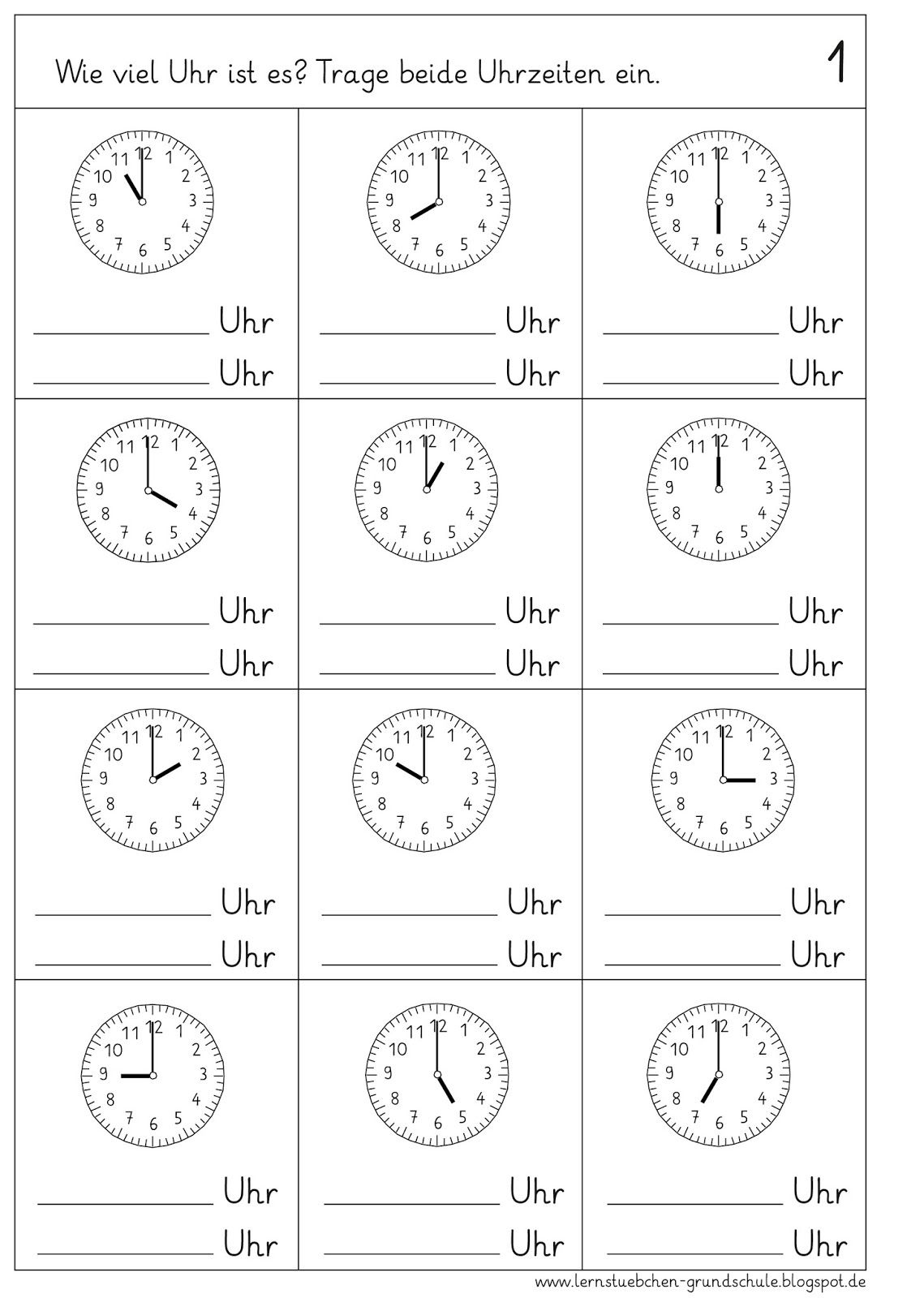 Volle Stunden Ablesen (Mit Bildern) | Uhrzeit Lernen innen Uhr Grundschule Arbeitsblätter