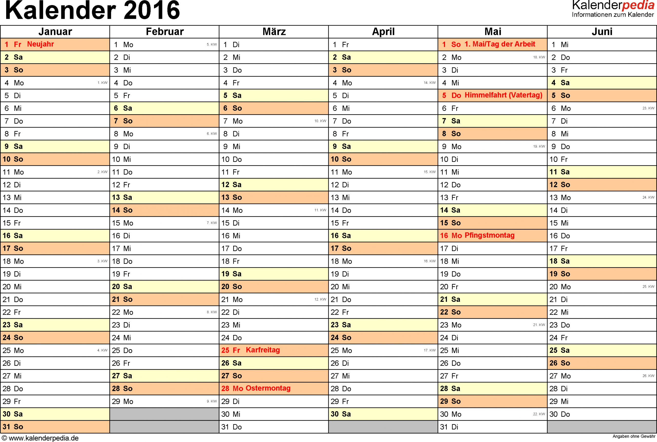 Vorlage 4: Kalender 2016 Für Word, Querformat, 2 Seiten, 1 verwandt mit Kalender 2016 Zum Ausdrucken