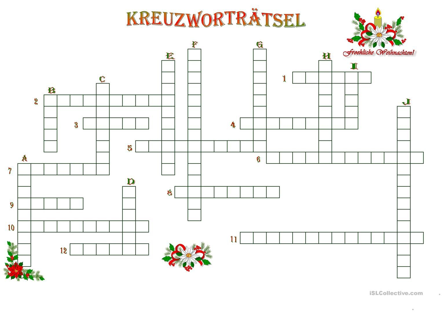 Weihnachtliches Kreuzworträtsel (Mit Bildern bestimmt für Weihnachten Kreuzworträtsel