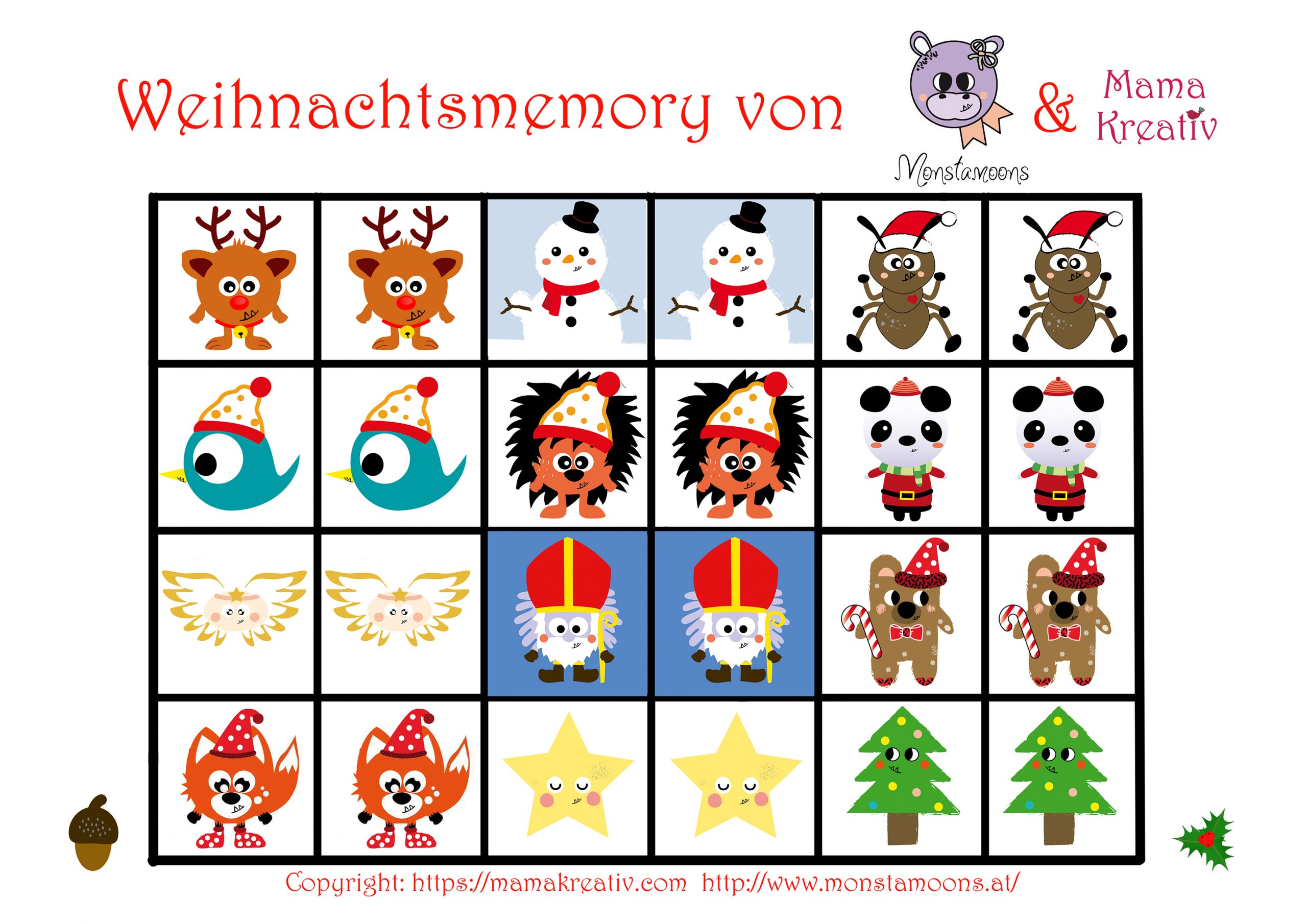 Weihnachtsmemory Selber Machen Mit Monstamoons (Freebie Und verwandt mit Memory Vorlage