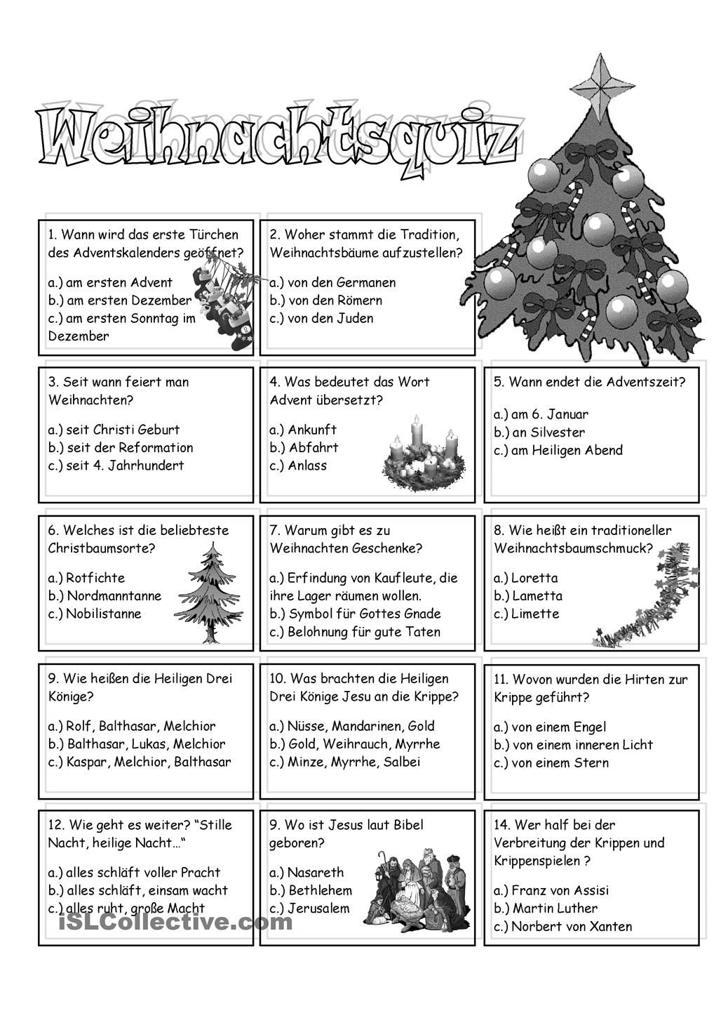 Weihnachtsquiz (Mit Bildern) | Weihnachten Rätsel für Weihnachtsquiz Lustiges Mit Lösungen Zum Ausdrucken