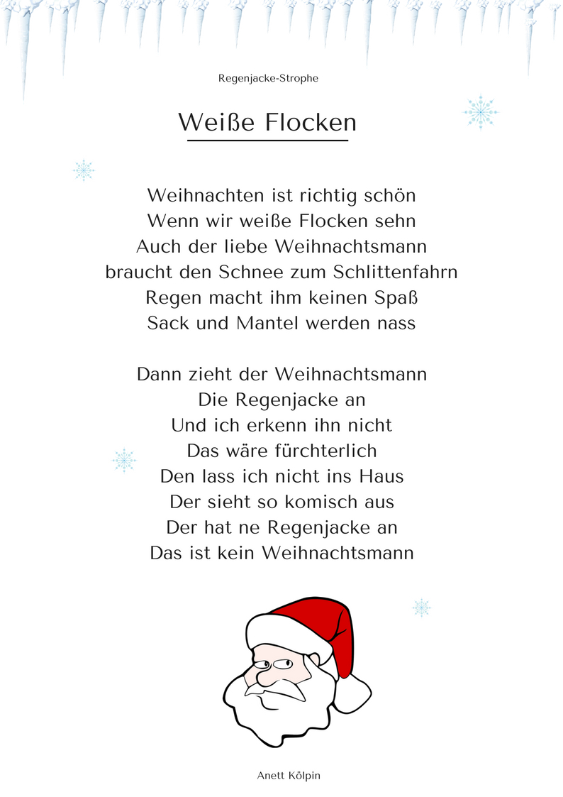 Weiße Flocken&quot; (1) - Weihnachtsgedicht &amp; Lied - Mp3 / Noten für Weihnachtsgedichte Für Eltern Von Kindern