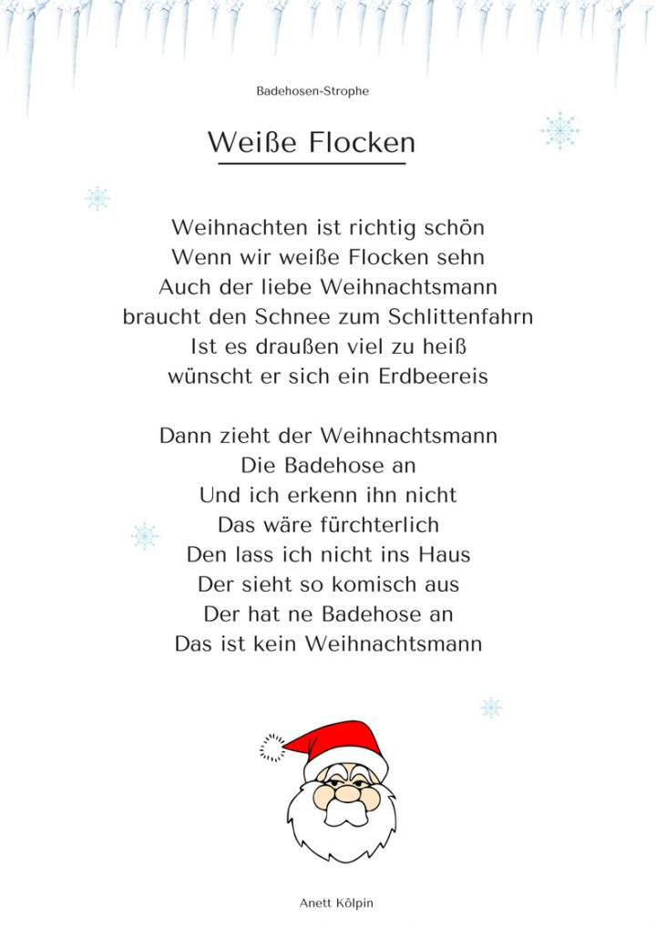 Weiße Flocken&quot; (2) - Weihnachtsgedicht &amp; Lied - Mp3 / Noten bei Gedichte Zu Weihnachten Für Kindergartenkinder