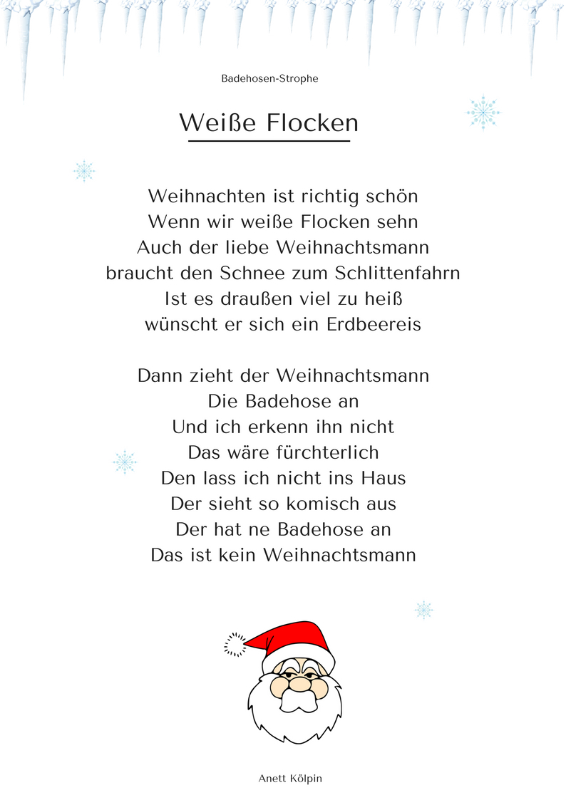 Weiße Flocken&quot; (2) - Weihnachtsgedicht &amp; Lied - Mp3 / Noten bei Weihnachtsgeschichten Für Kindergarten Kostenlos