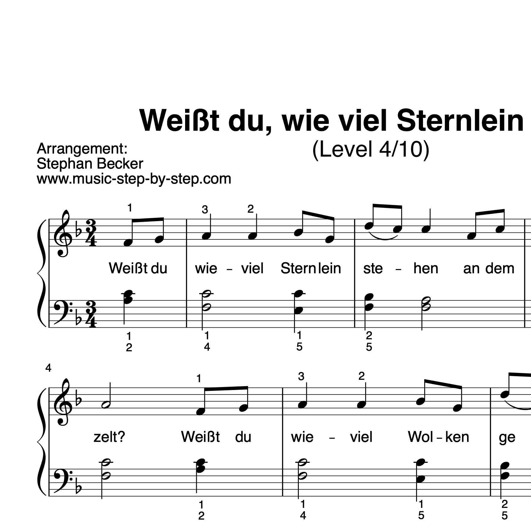 &quot;weißt Du Wieviel Sternlein Stehen&quot; Für Klavier (Level 4/10) | Inkl.  Aufnahme Und Text innen Liedtext Weißt Du Wieviel Sternlein Stehen