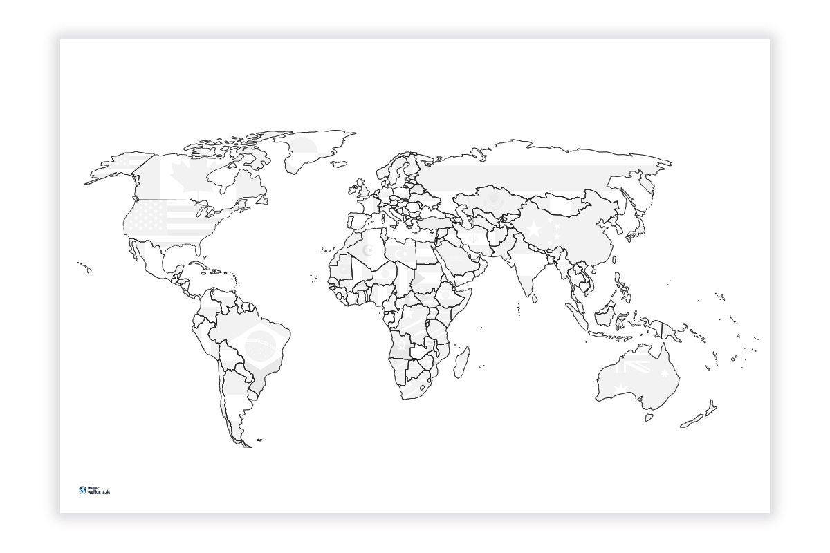Weltkarte Flaggen (Grau) | Meine-Weltkarte über Weltkarte Ausmalen