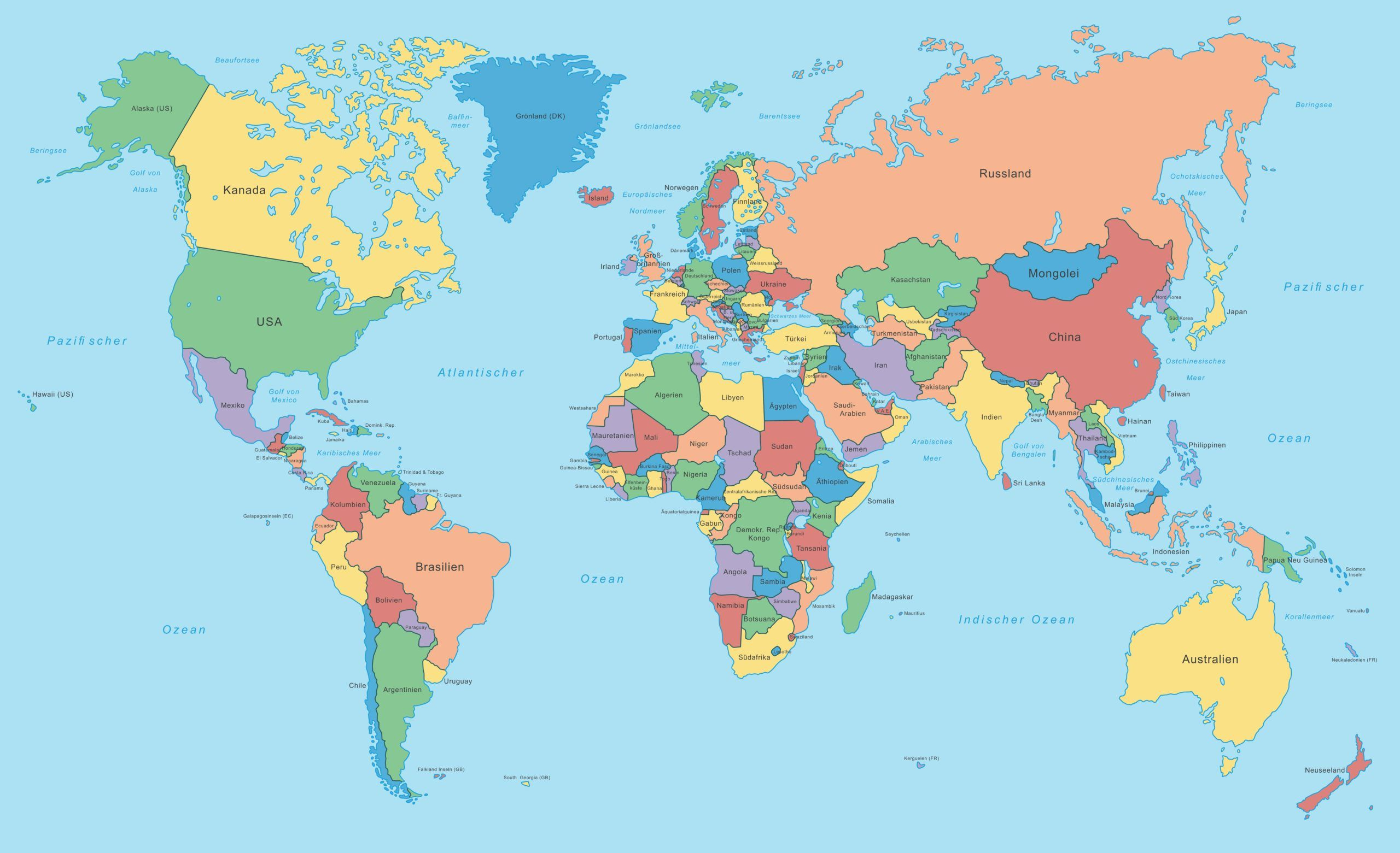 Weltkarte | Landkarte Aller Staaten Der Welt - Politische Karte bei Länder Der Erde Karte