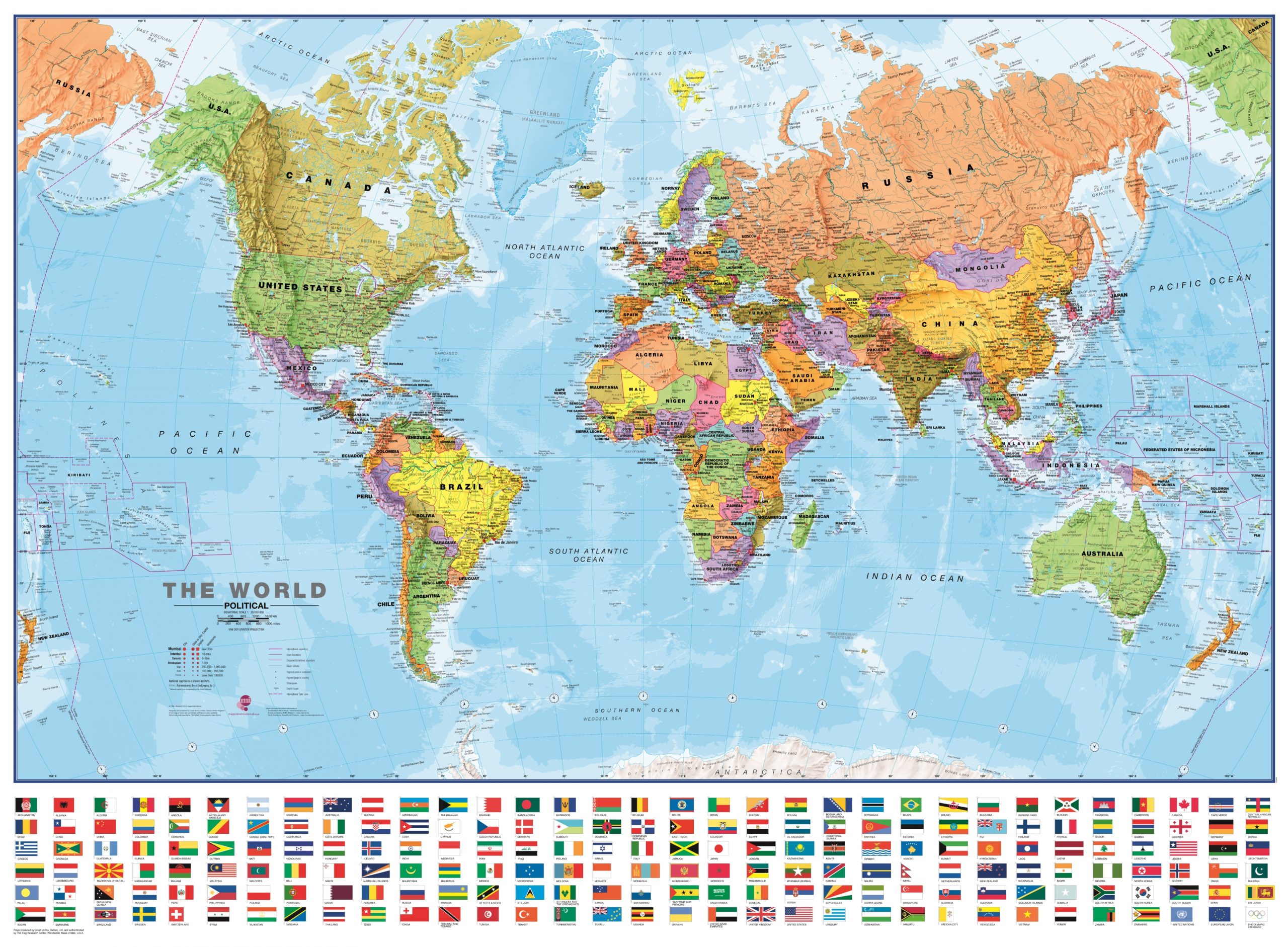 Weltkarte Politisch Mit Flaggen 135 X 100Cm 1:30 Mio über Weltkarte Mit Hauptstädten