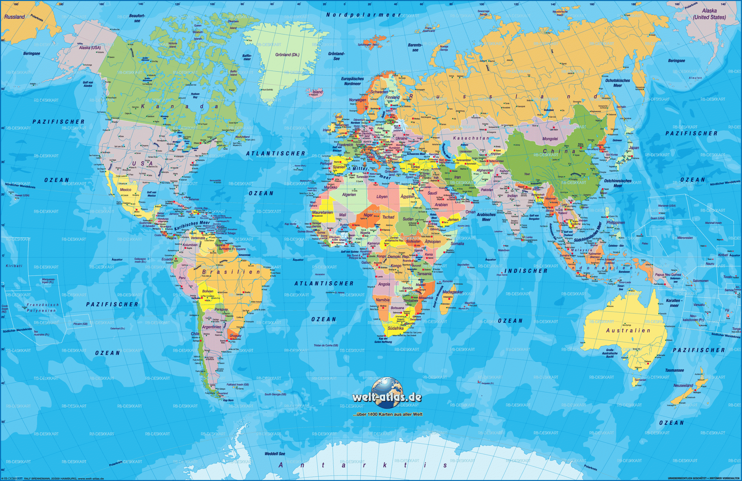 Weltkarte (Politisch) | Welt-Atlas.de bei Weltkarte Länder Beschriftet Deutsch
