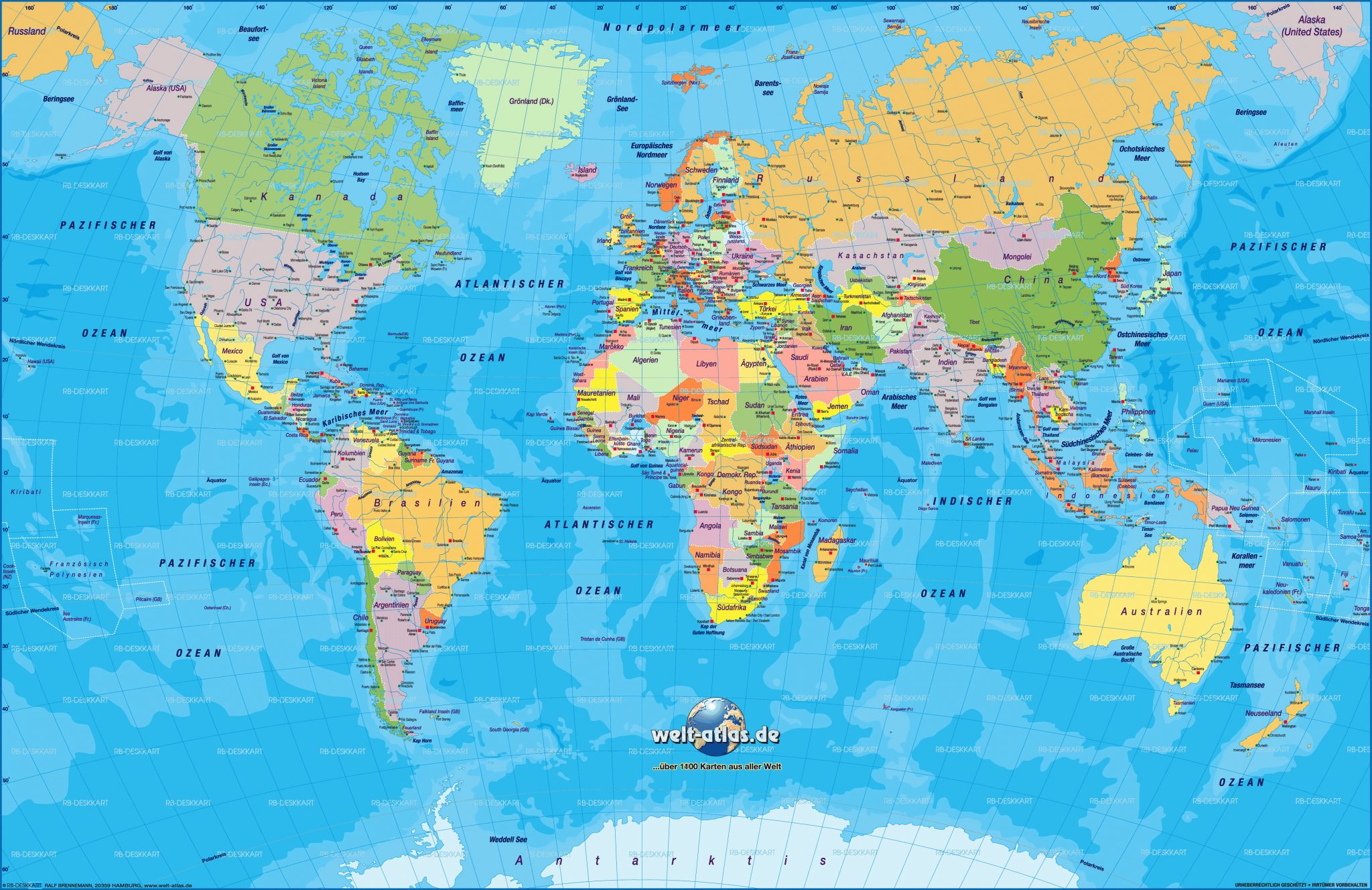 Weltkarte (Politisch) | Welt-Atlas.de innen Weltkarte Länder