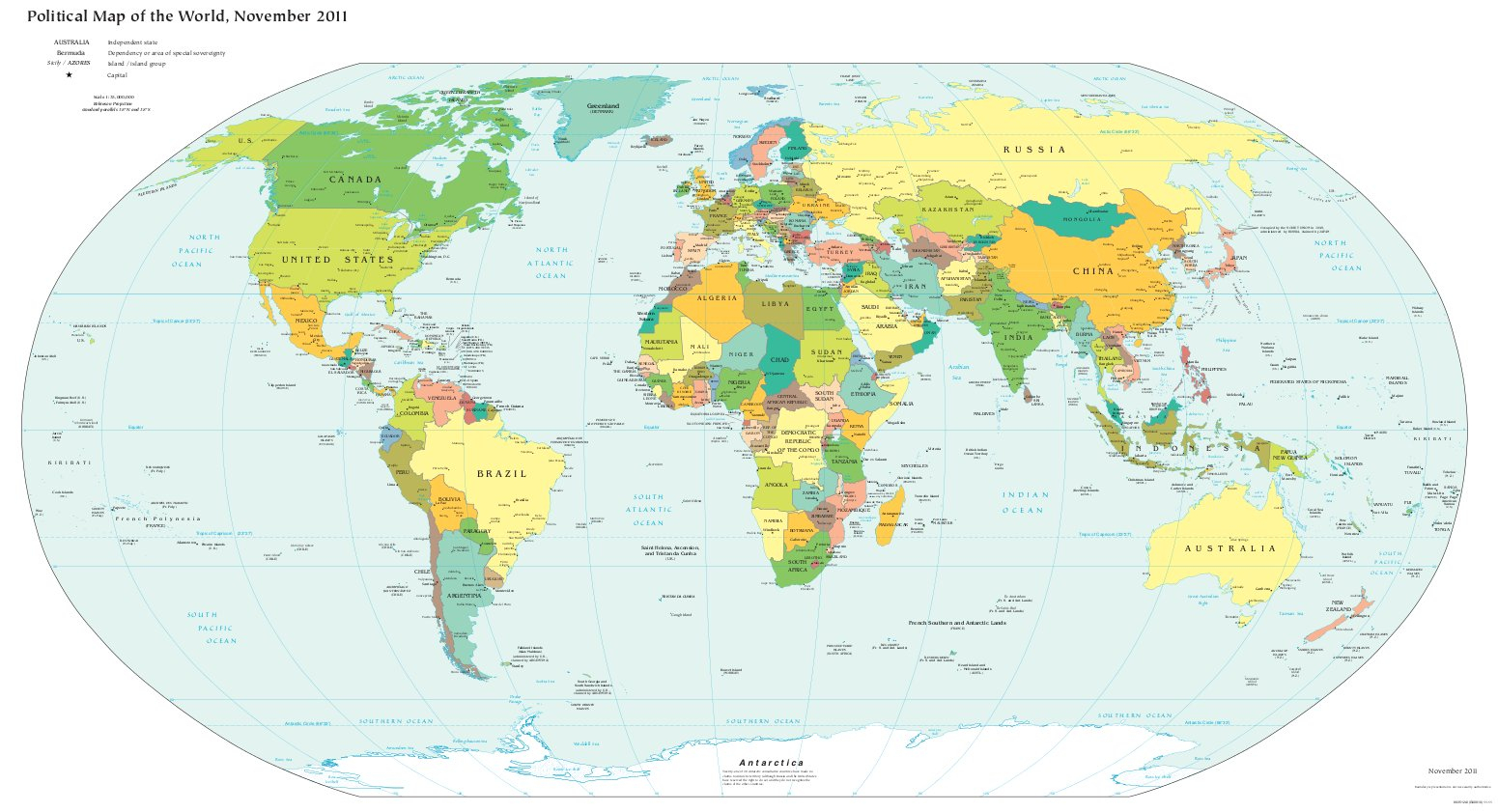 Weltkarte (Politische Karte: Farbig, Pdf) : Weltkarte ganzes Weltkarte Din A4